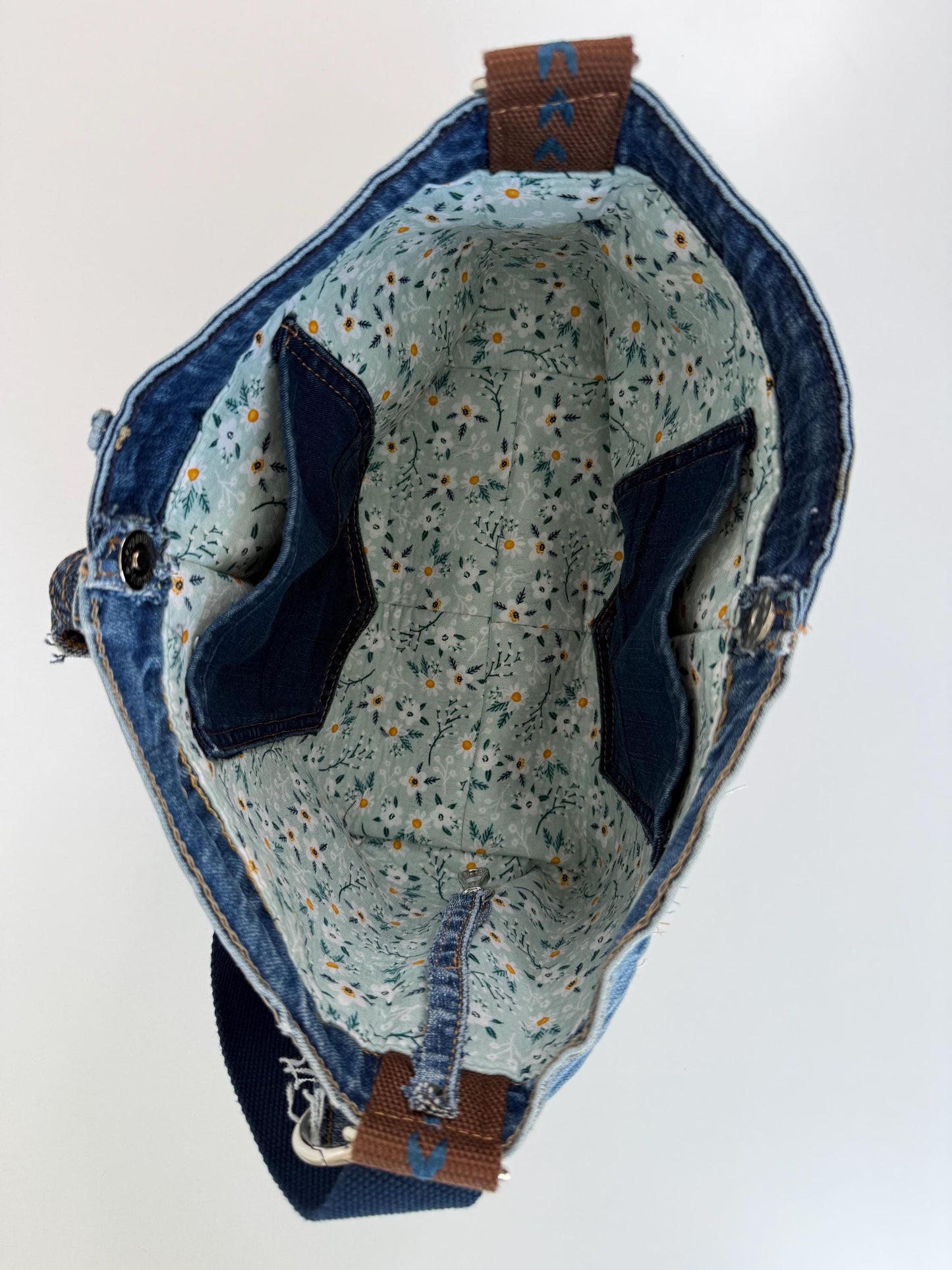Upcycled Jean and Faux Leather Crossbody Bag Purse (O1)