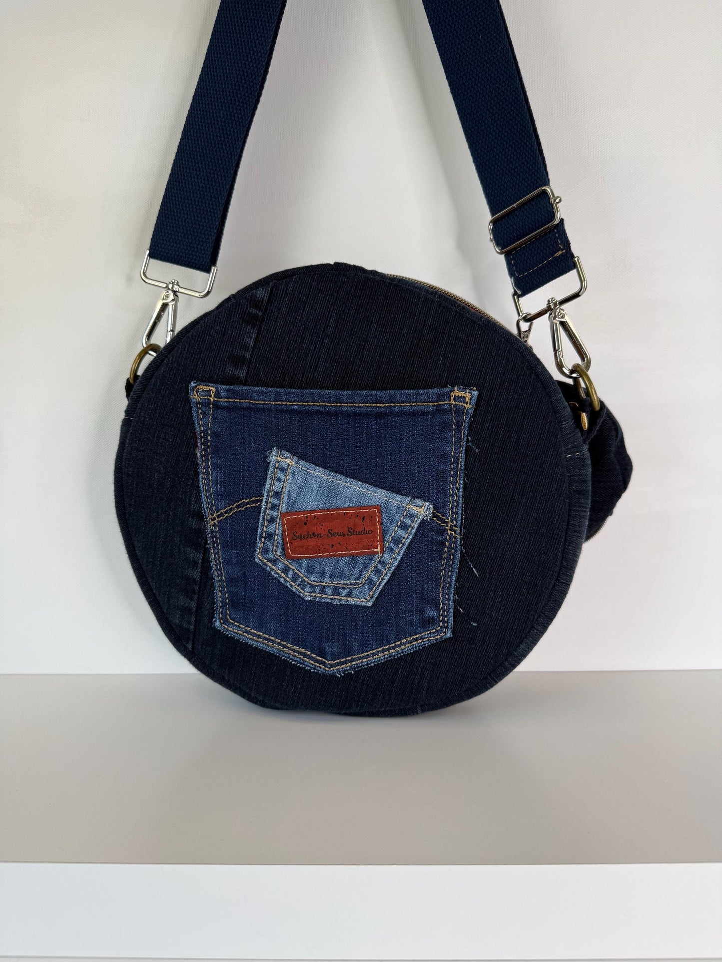 Recycled Denim Circle Crossbody Bag