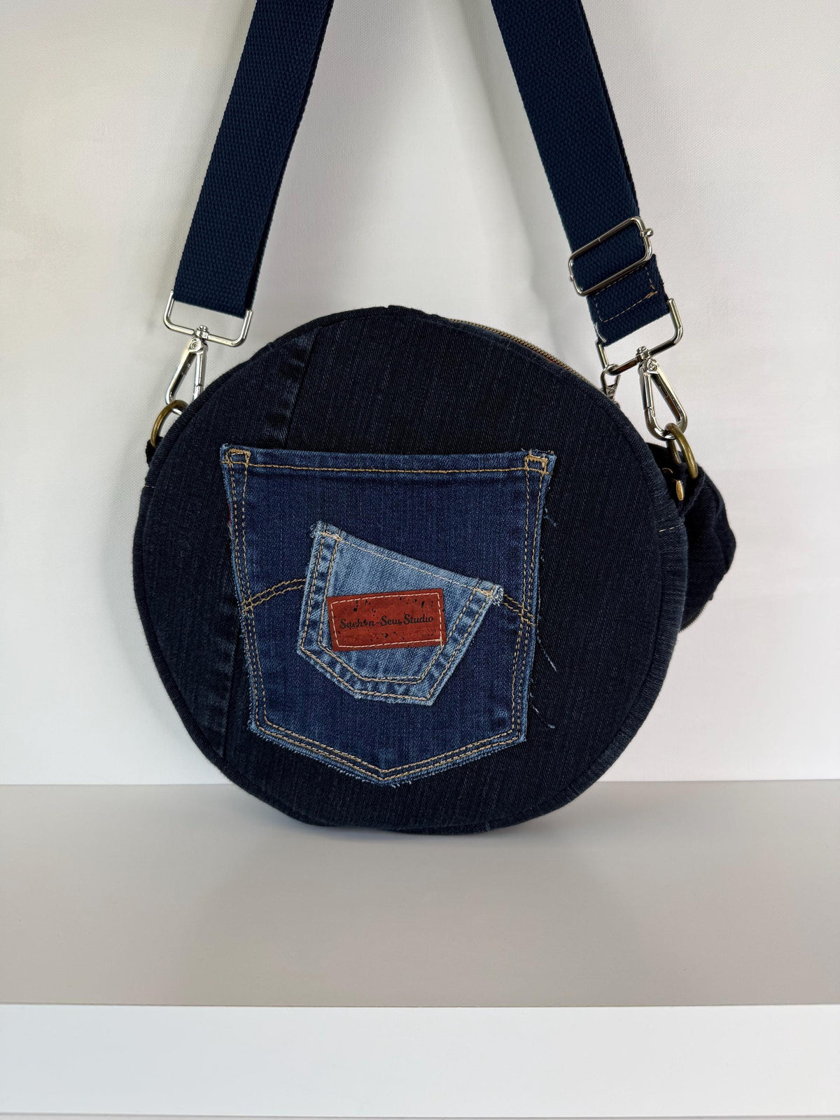 Recycled Denim Circle Crossbody Bag