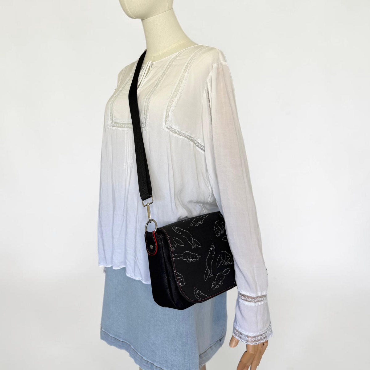 Laser Kitty with Cork Saddlebag Crossbody Bag Purse