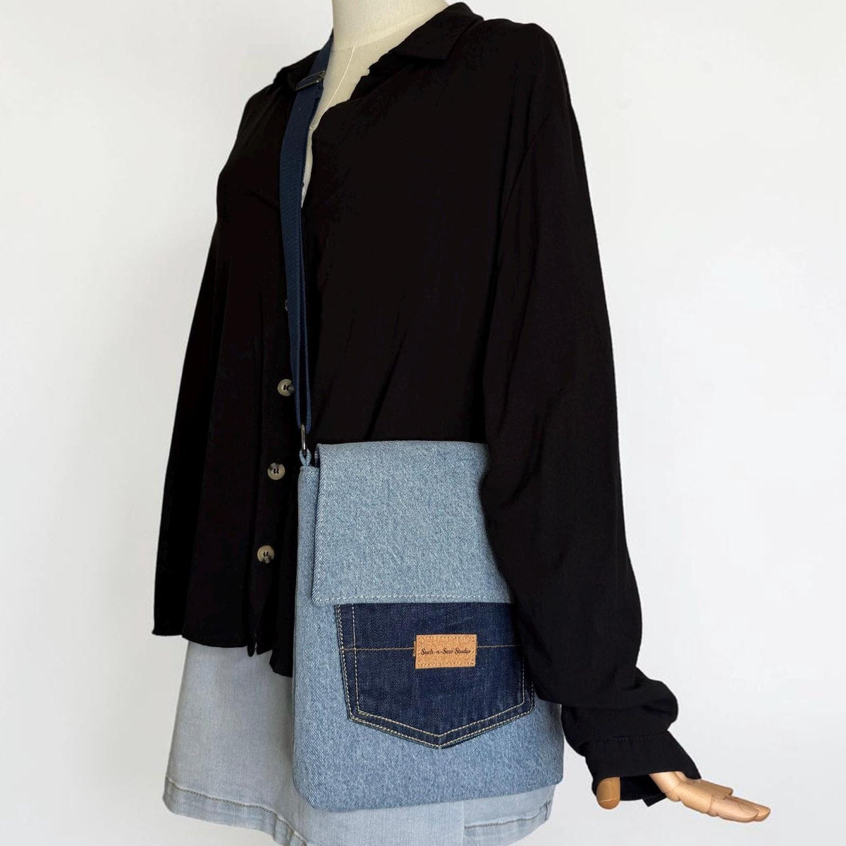 Upcycled Denim Messenger Bag With Anti-Theft Wallet
