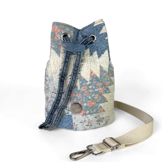 Upcycled Quilt Bucket Bag Crossbody Purse