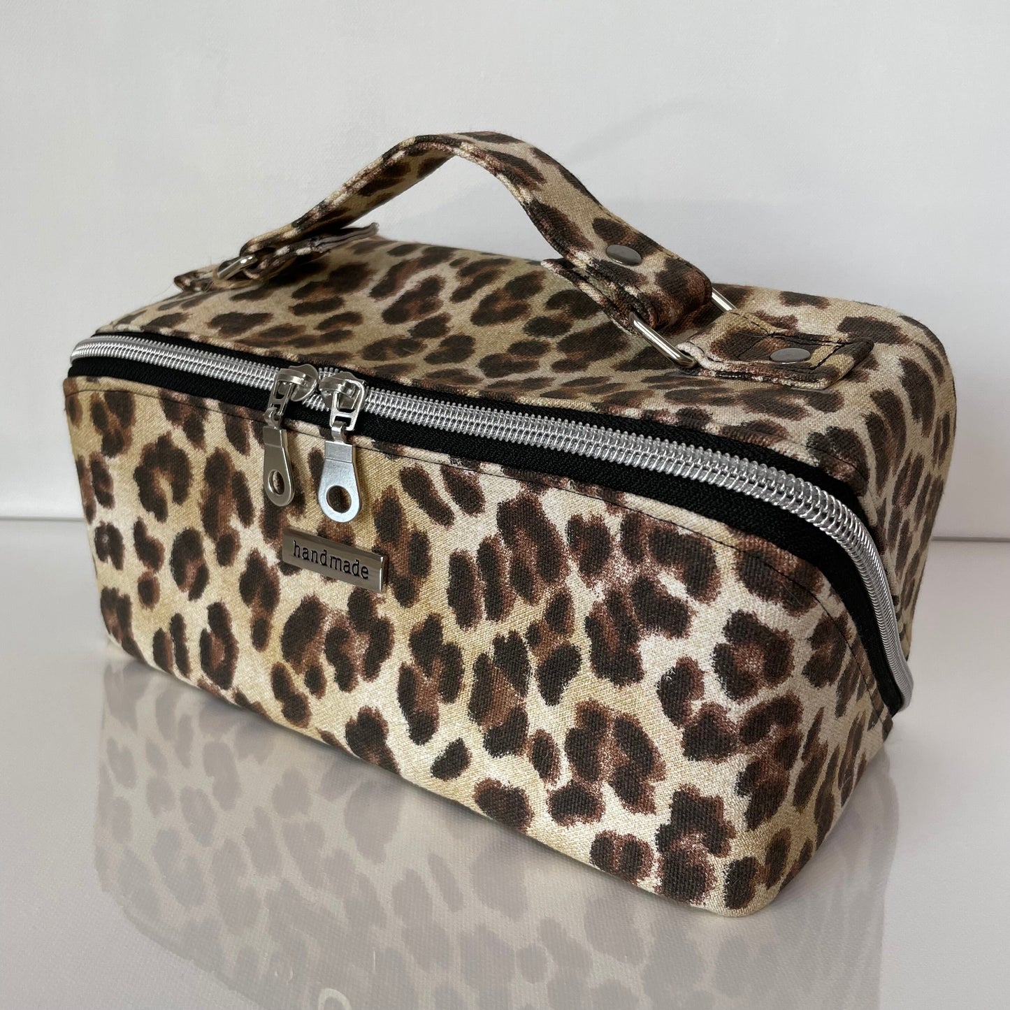 Leopardlicious | Cotton Canvas ‘Zip-n-Grip’ ~ Cosmetic Bag ~ Make Up Bag ~ Toiletry Bag ~ Craft Bag