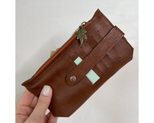 Brown Vegan Leather Wallet: Compact Travel Purse with Zipper