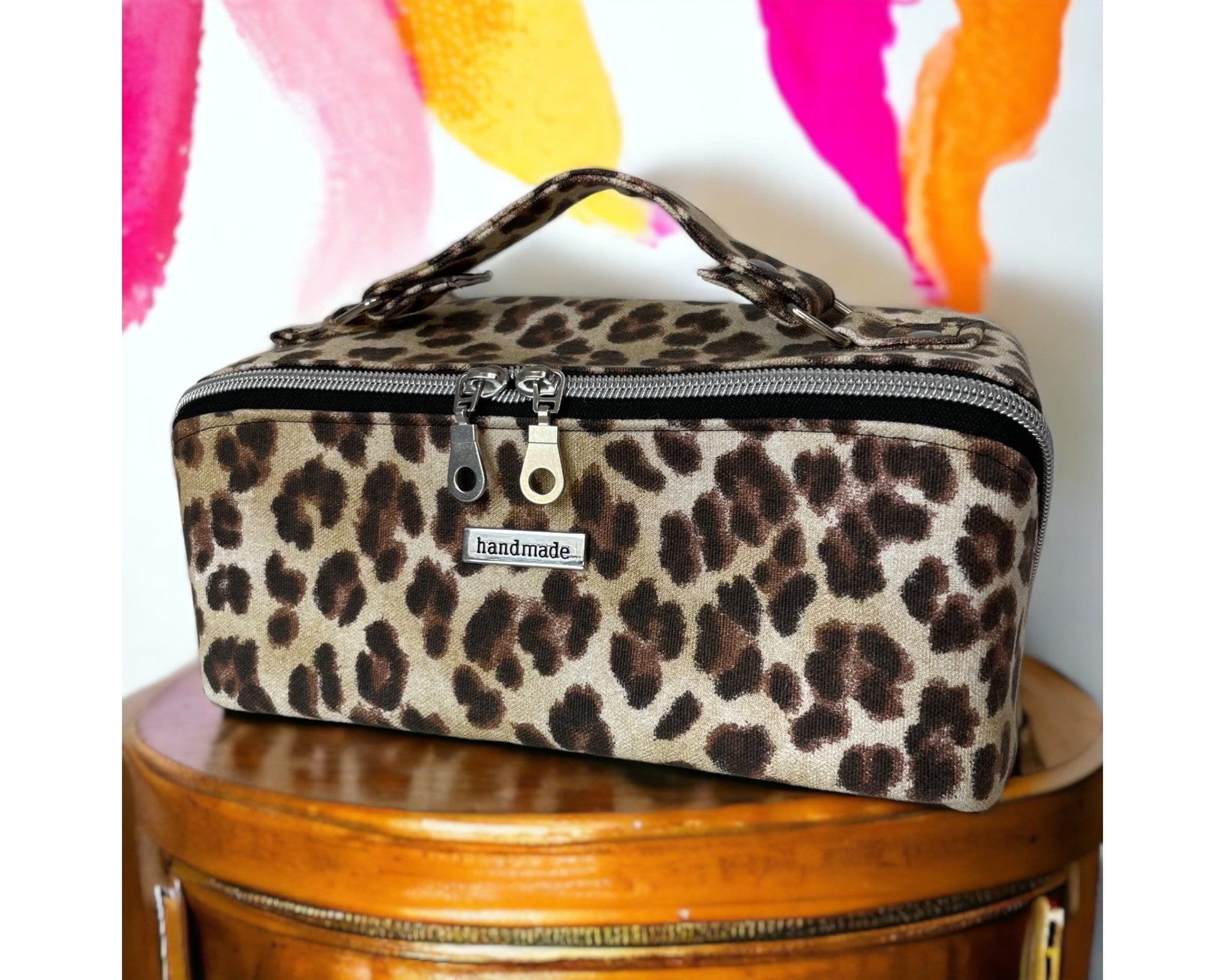 Leopardlicious | Cotton Canvas ‘Zip-n-Grip’ ~ Cosmetic Bag ~ Make Up Bag ~ Toiletry Bag ~ Craft Bag