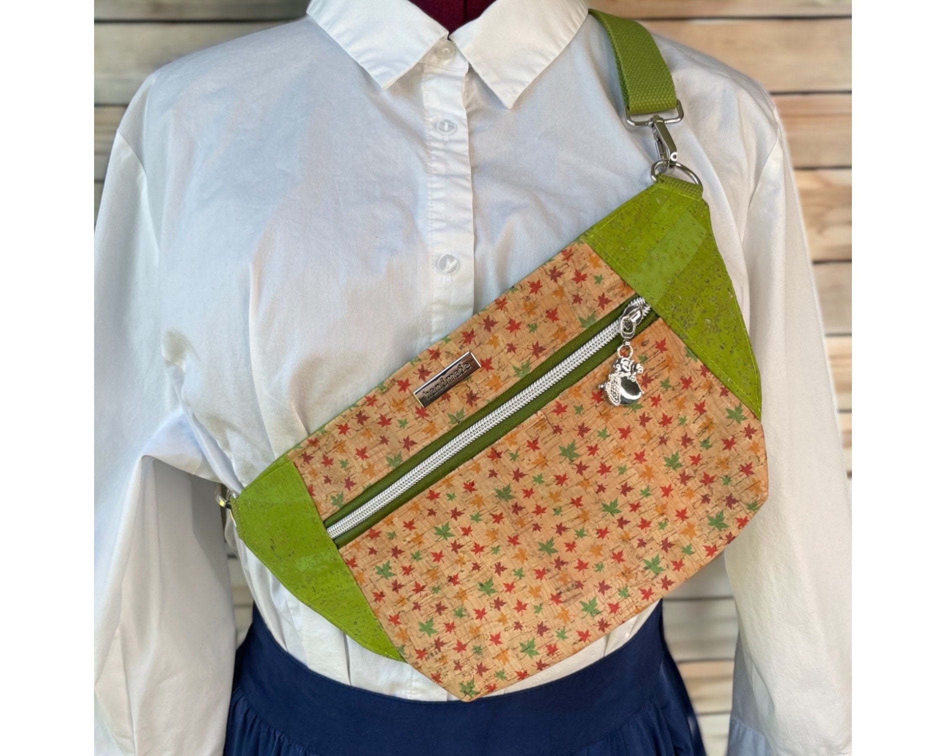 Cork Lime Leaves Sling Belt Bag