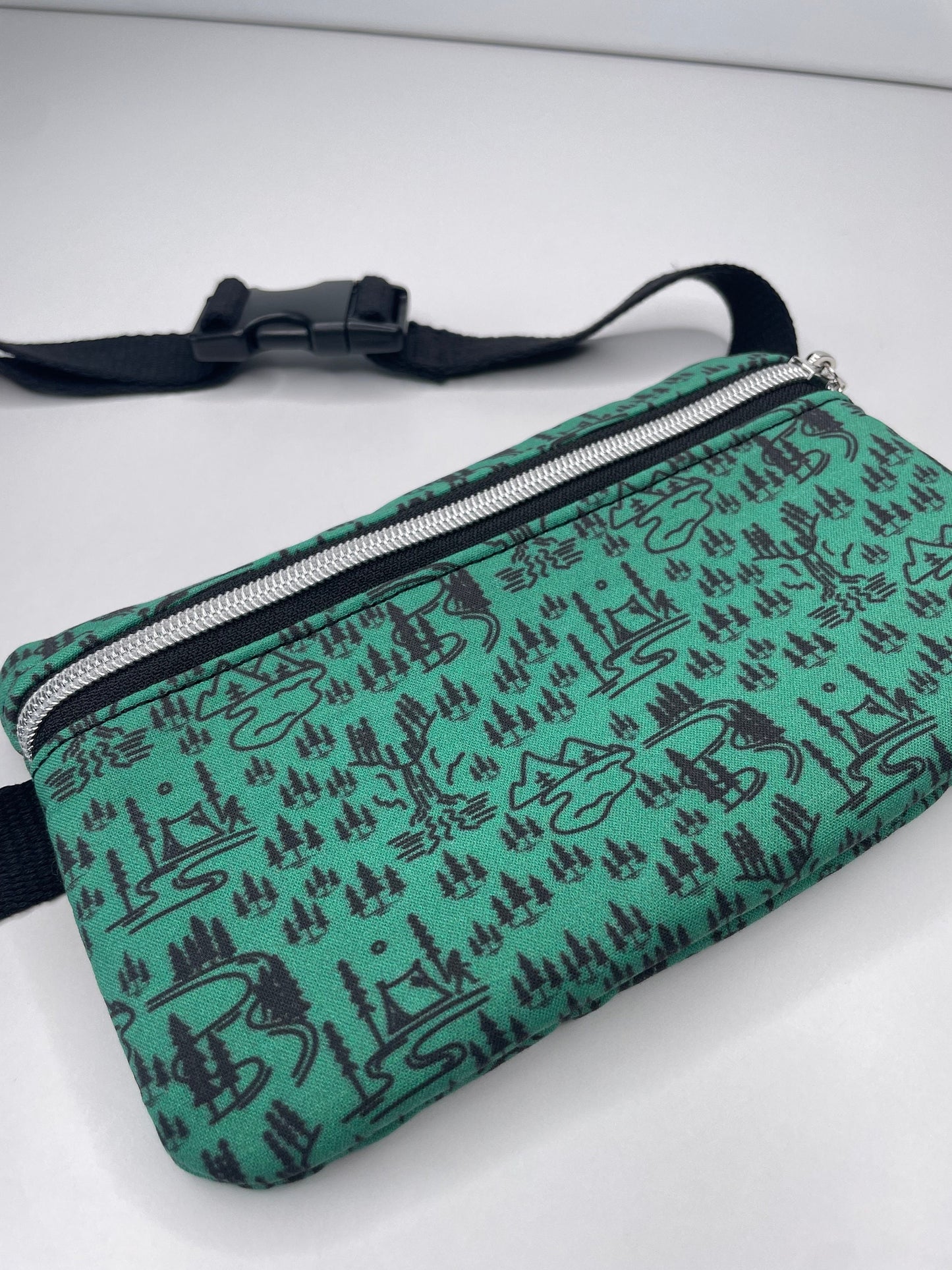 Bigfoot Fanny Pack Sling BagBelt Bag, Featuring Bigfoot Camping in the Forest - Solo Camper (BB4)