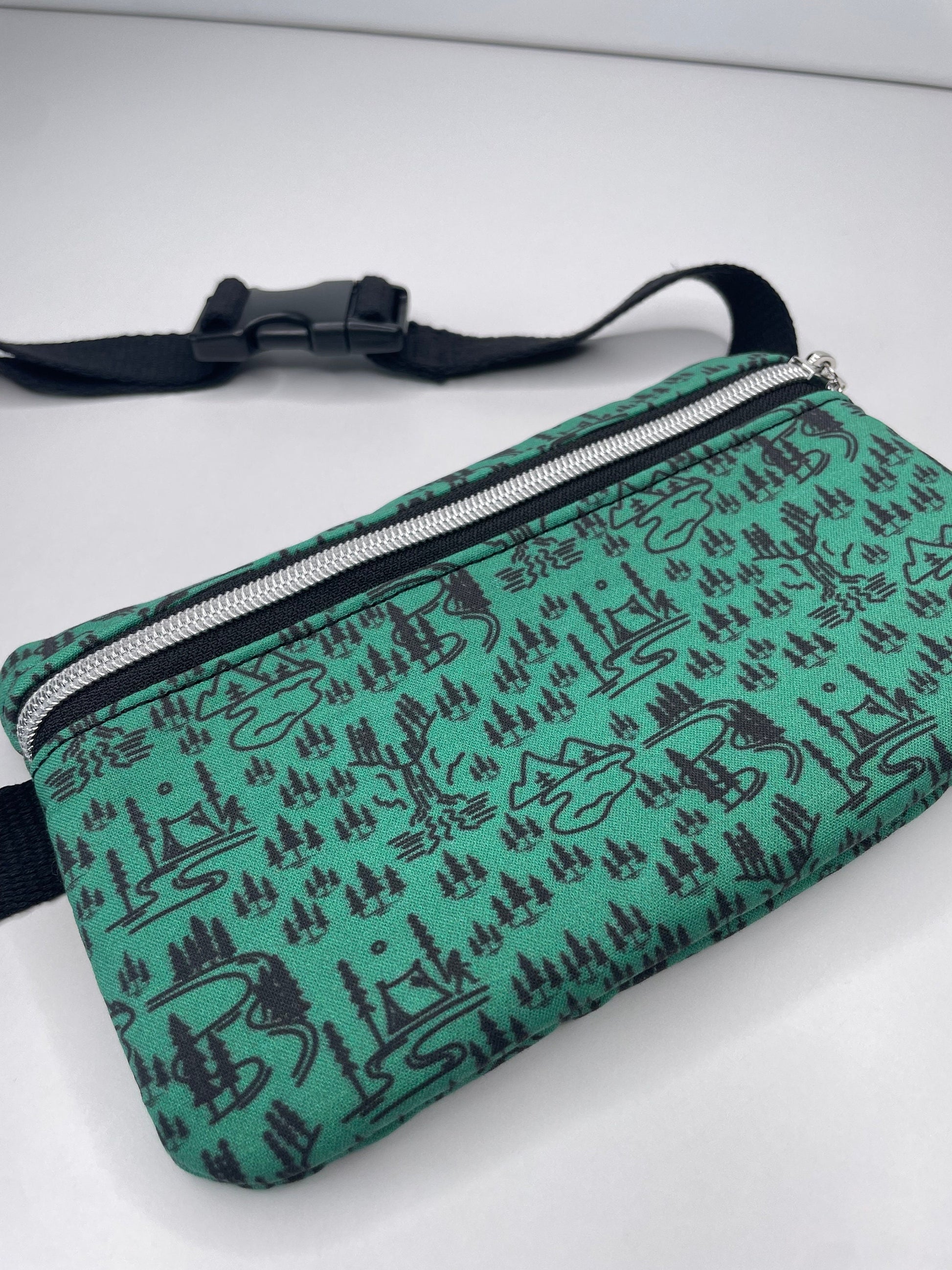 Bigfoot Fanny Pack Sling BagBelt Bag, Featuring Bigfoot Camping in the Forest - Solo Camper (BB4)