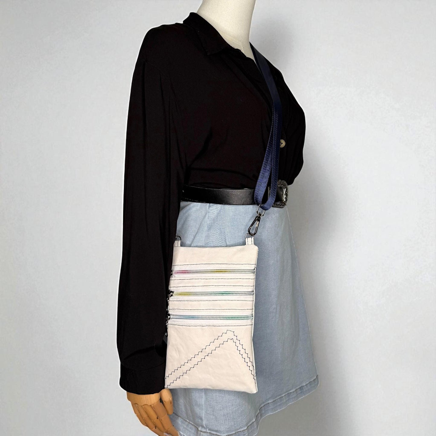 Upcycled Sailcloth Triple Zipper Crossbody Bag