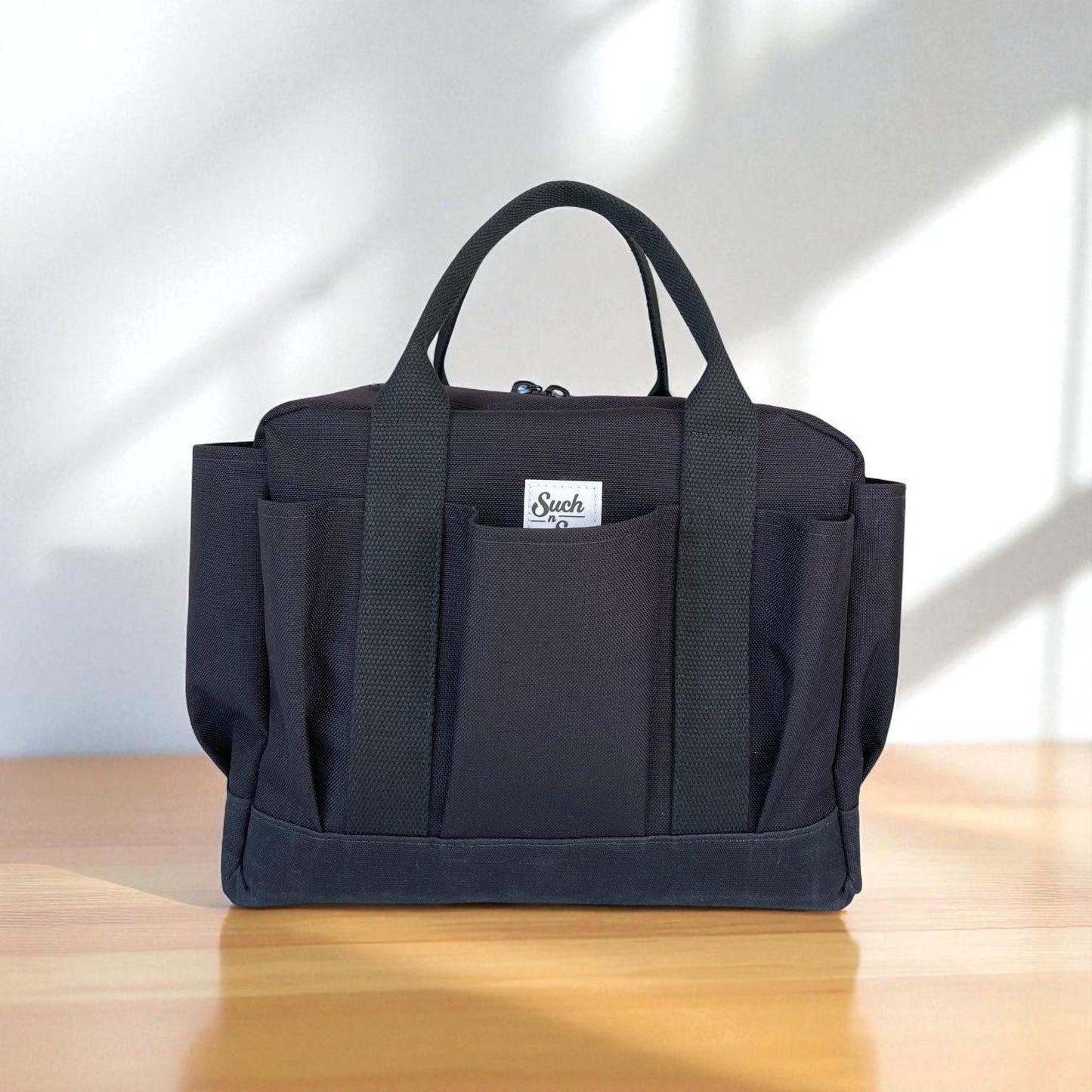 Heavy Duty Waxed Canvas Tool Bag: Cordura Garden Tote with Pockets