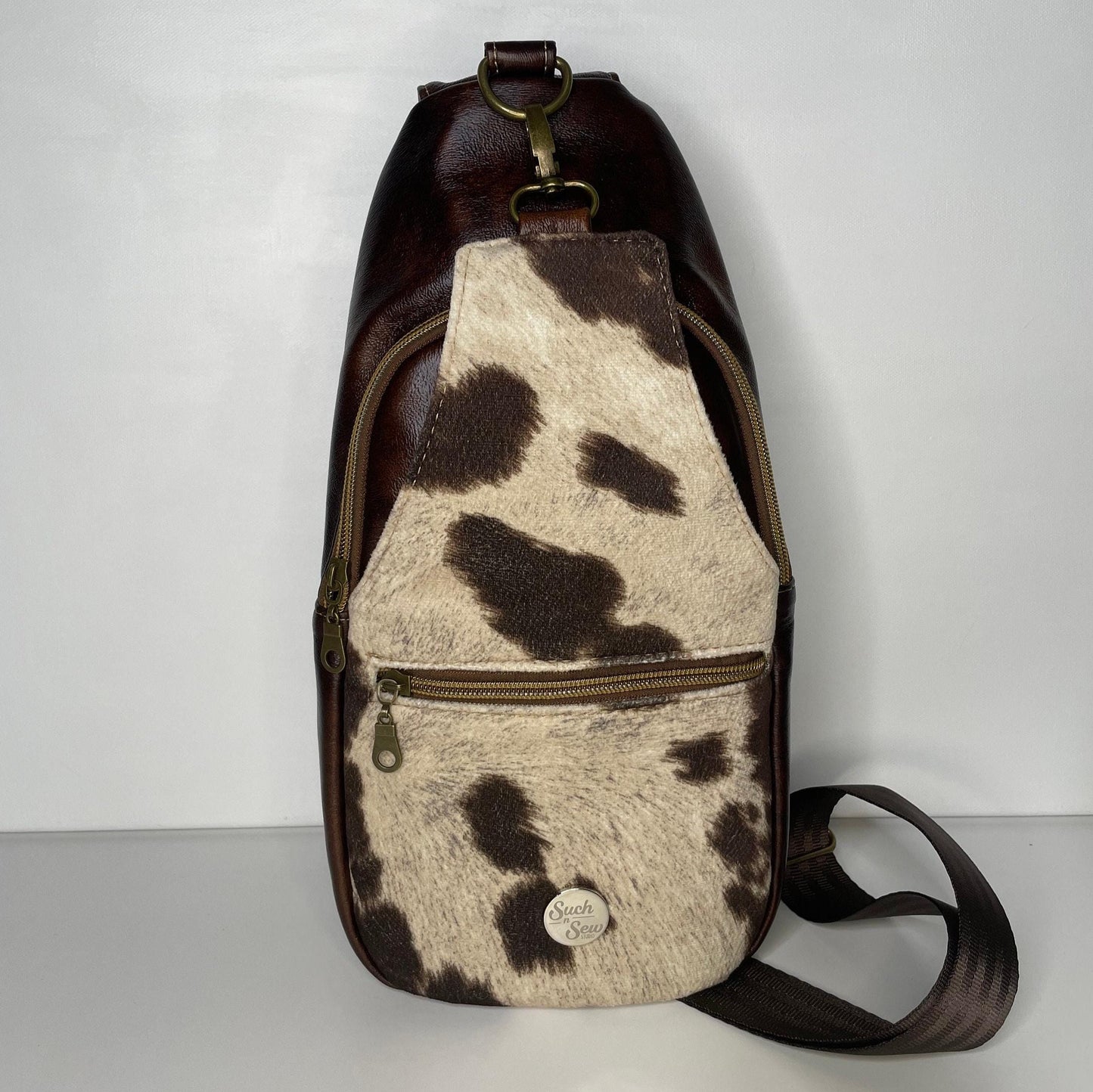 Rustic Faux Suede Cowhide & Faux Leather Sling Bag