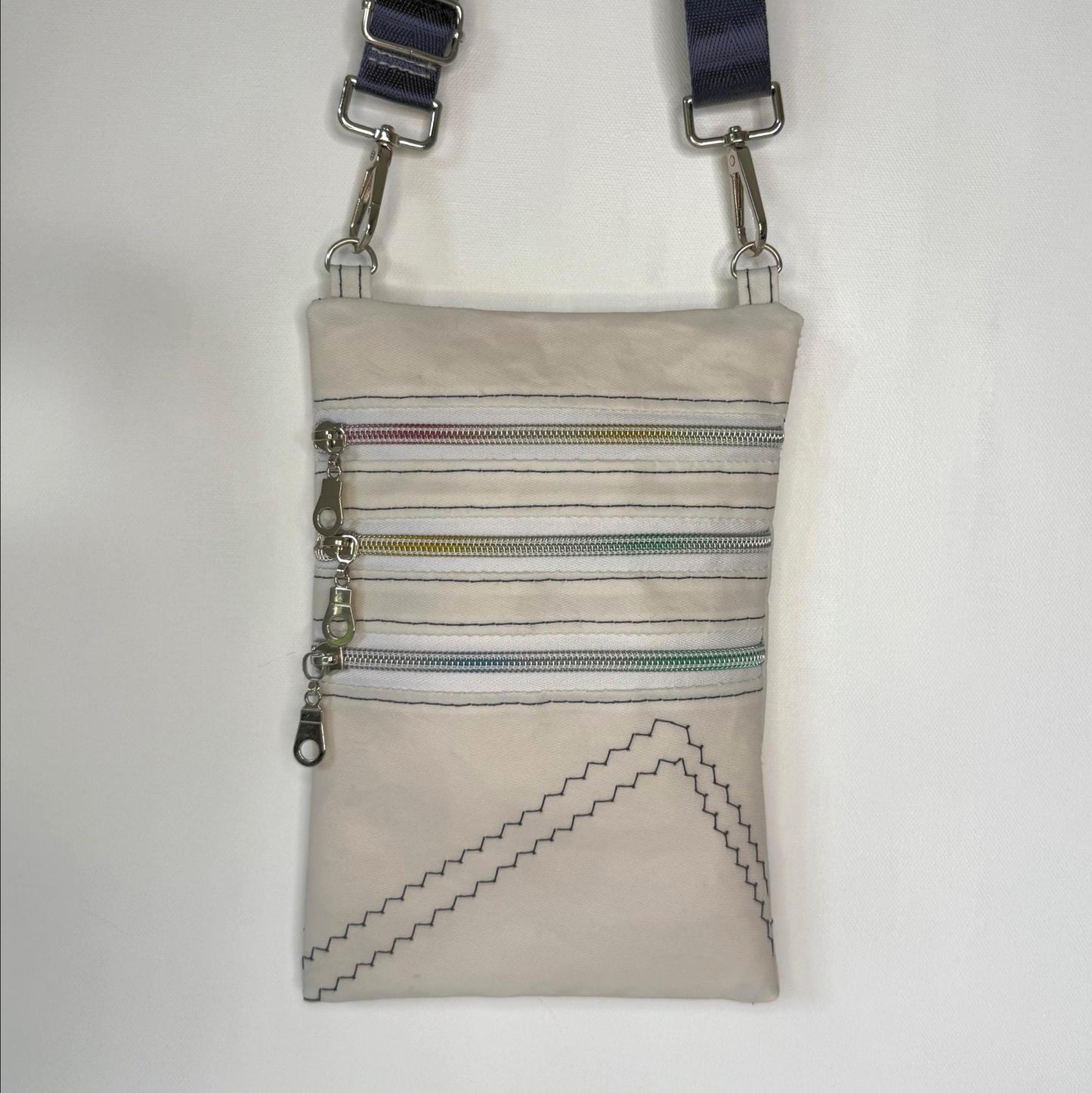 Upcycled Sailcloth Triple Zipper Crossbody Bag