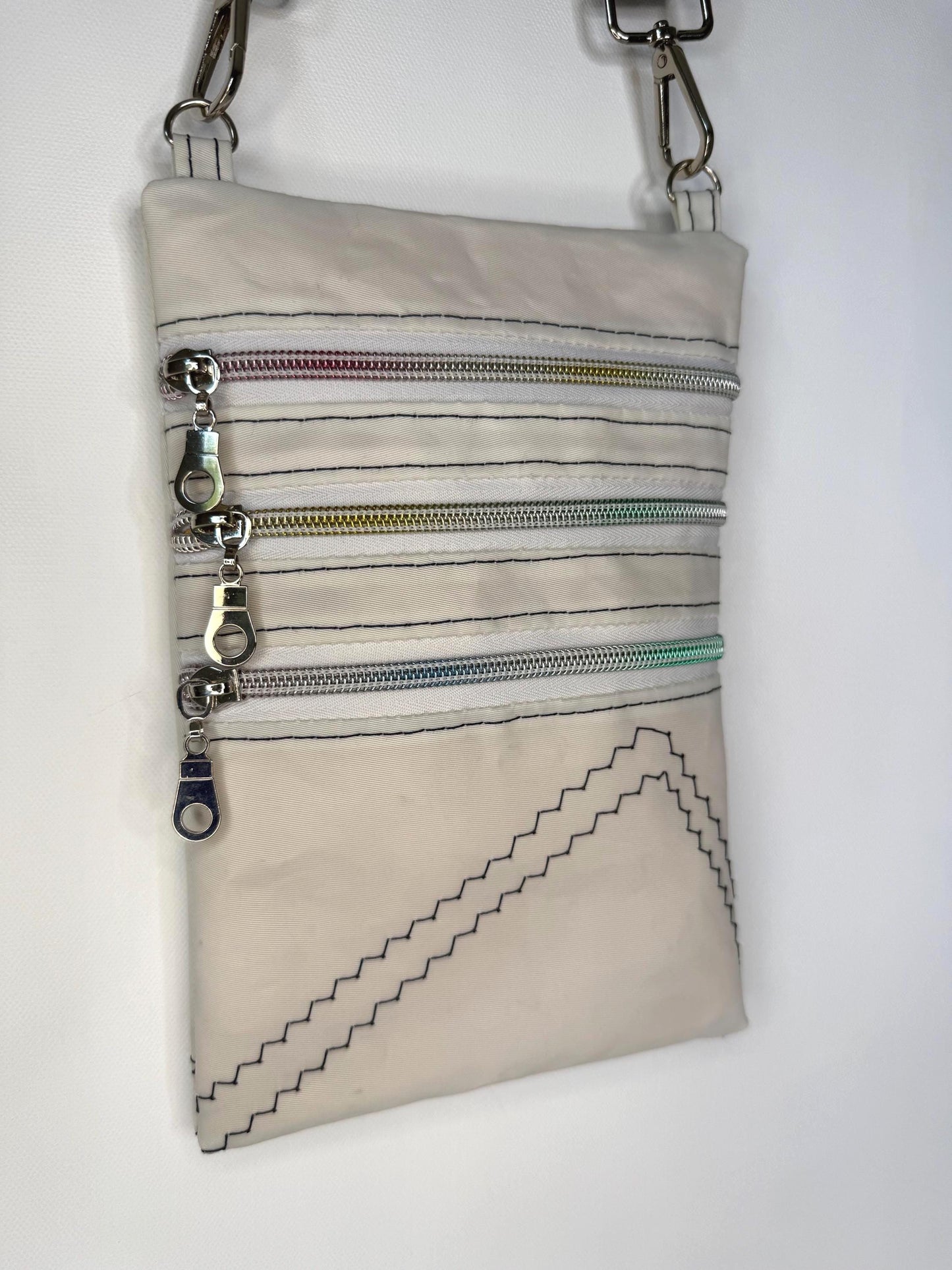 Upcycled Sailcloth Triple Zipper Crossbody Bag