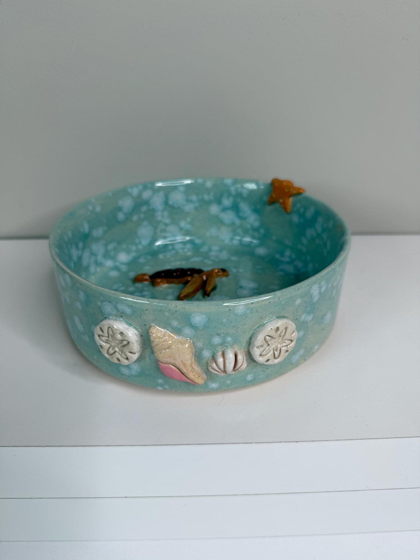 Handmade Ceramic Pet Bowl: Ocean Theme Dog/Cat Bowl with Sea Life