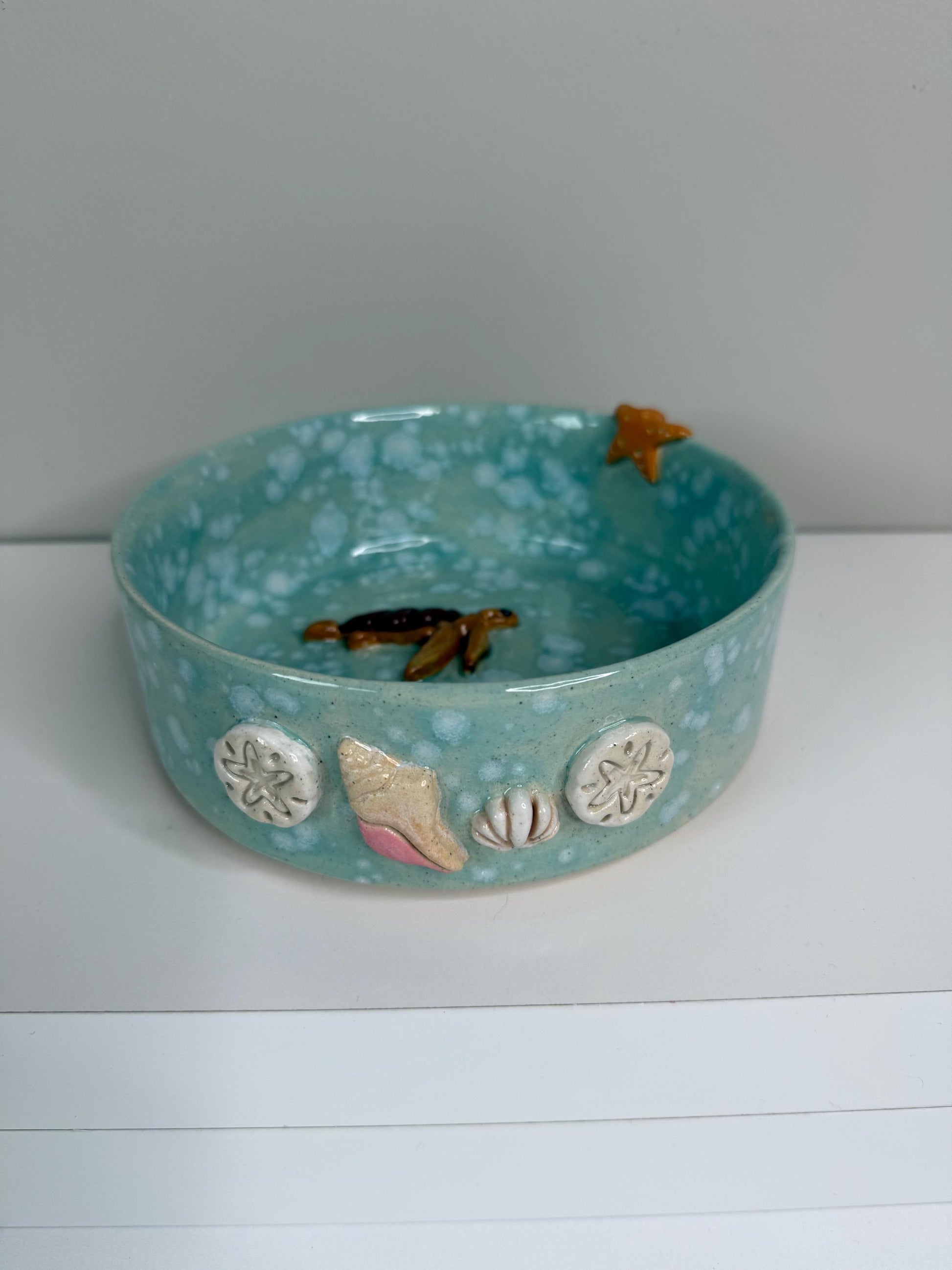 Handmade Ceramic Pet Bowl: Ocean Theme Dog/Cat Bowl with Sea Life