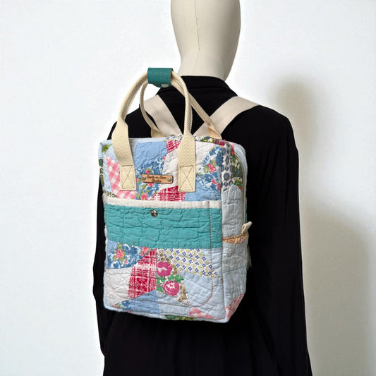 Upcycled Vintage Hand-Quilted Mini Backpack