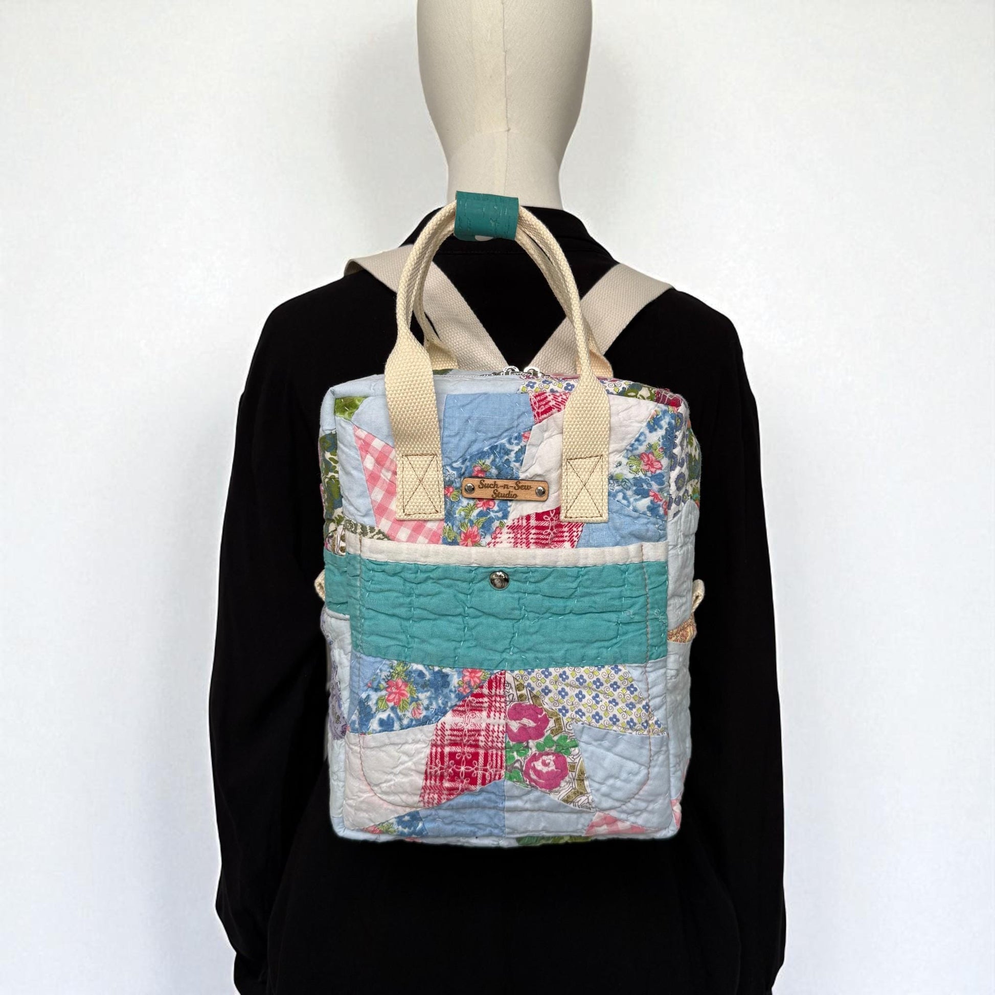Upcycled Vintage Hand-Quilted Mini Backpack