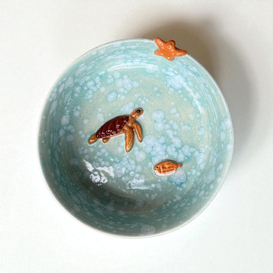 Handmade Ceramic Pet Bowl: Ocean Theme Dog/Cat Bowl with Sea Life