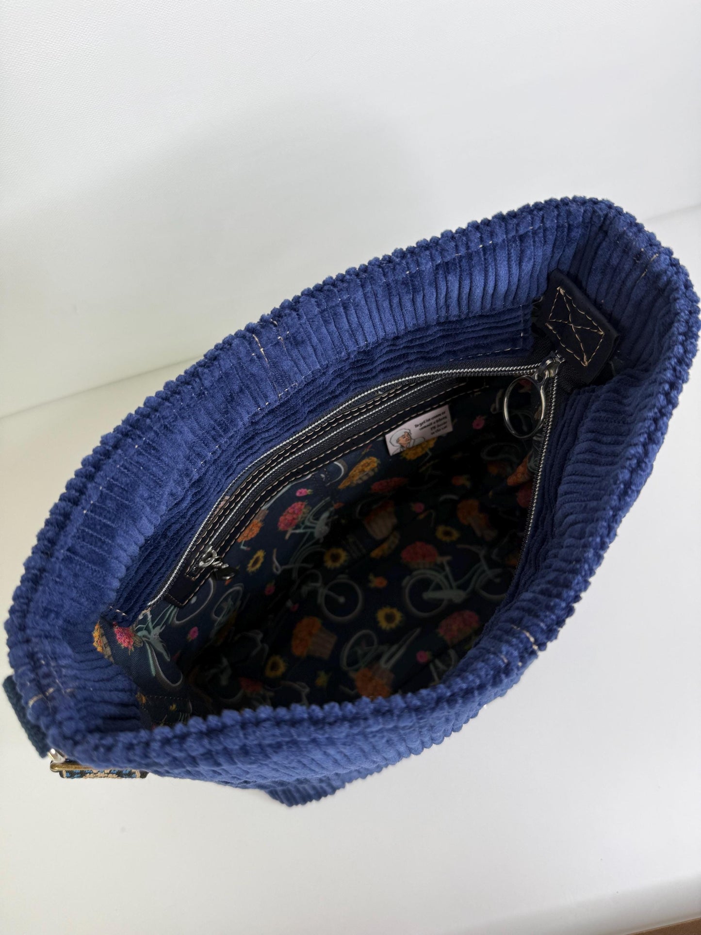 Navy Blue Corduroy Everyday Compass Bag with Cork Accents and Recessed Zipper (CB1)