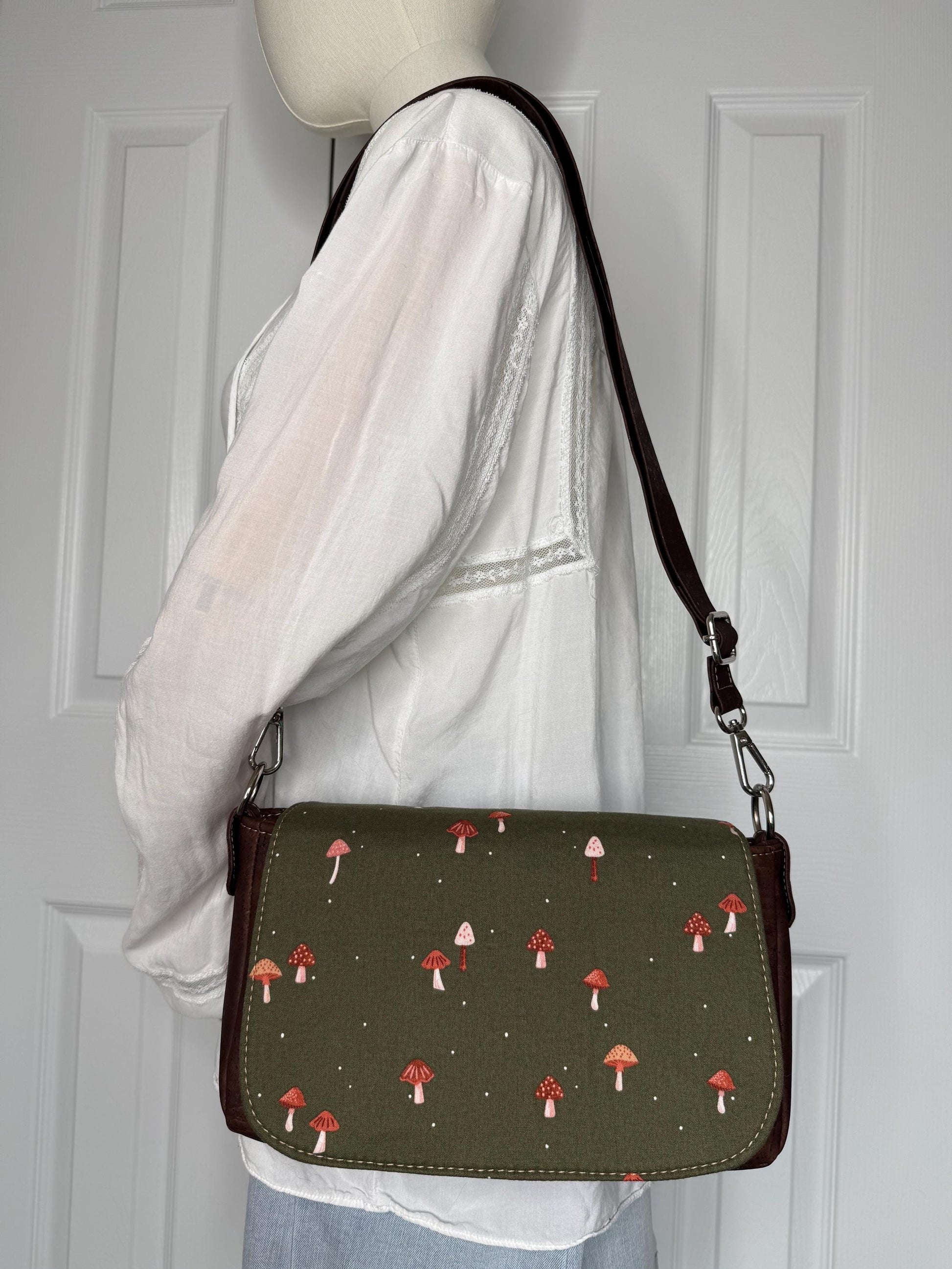 Mushroom and Cork Saddlebag Crossbody Bag