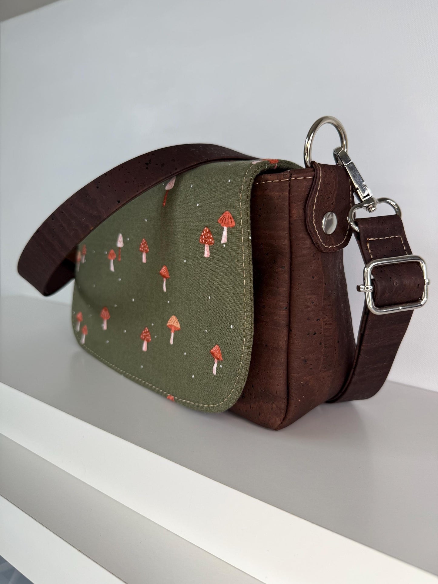 Mushroom and Cork Saddlebag Crossbody Bag