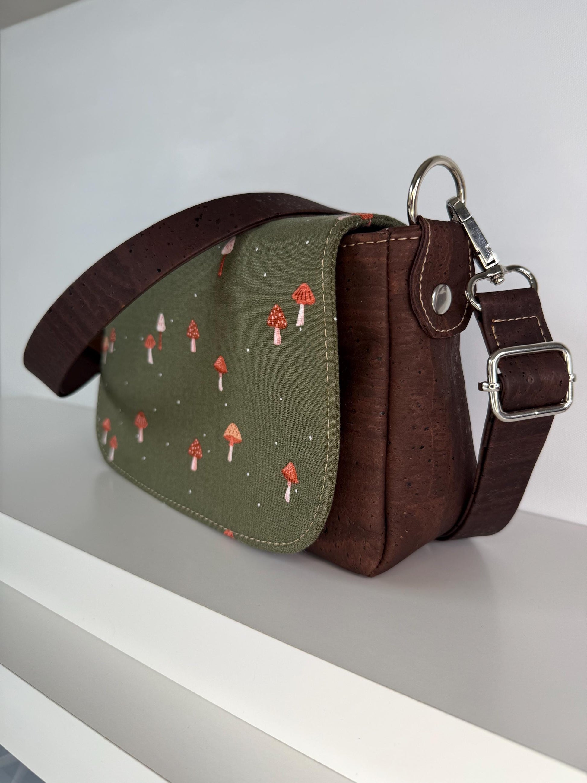 Mushroom and Cork Saddlebag Crossbody Bag
