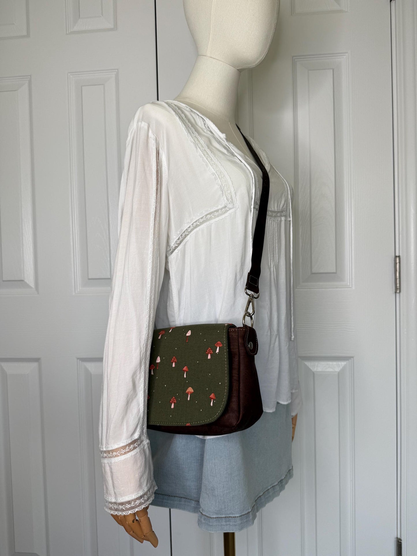 Mushroom and Cork Saddlebag Crossbody Bag