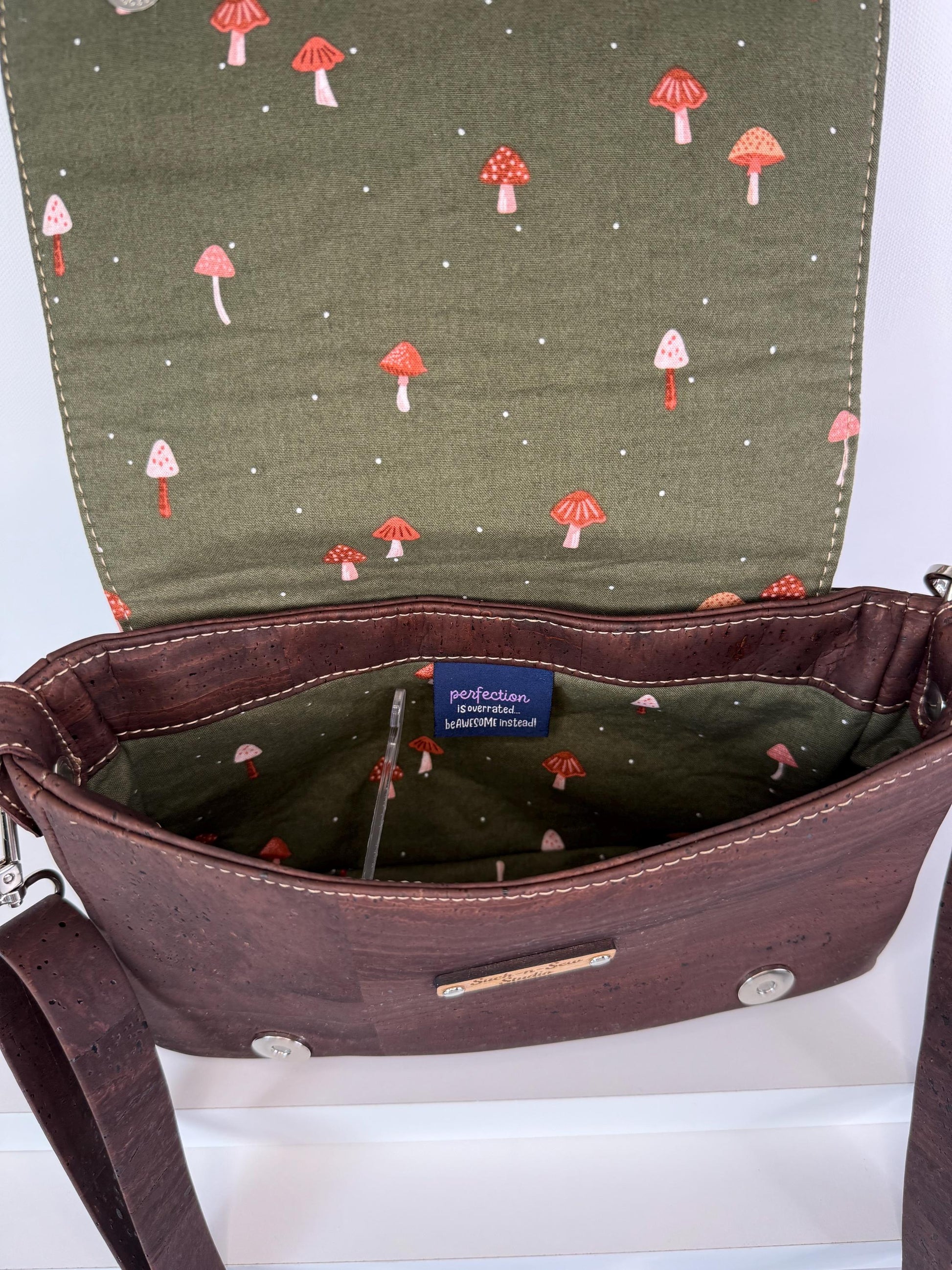 Mushroom and Cork Saddlebag Crossbody Bag