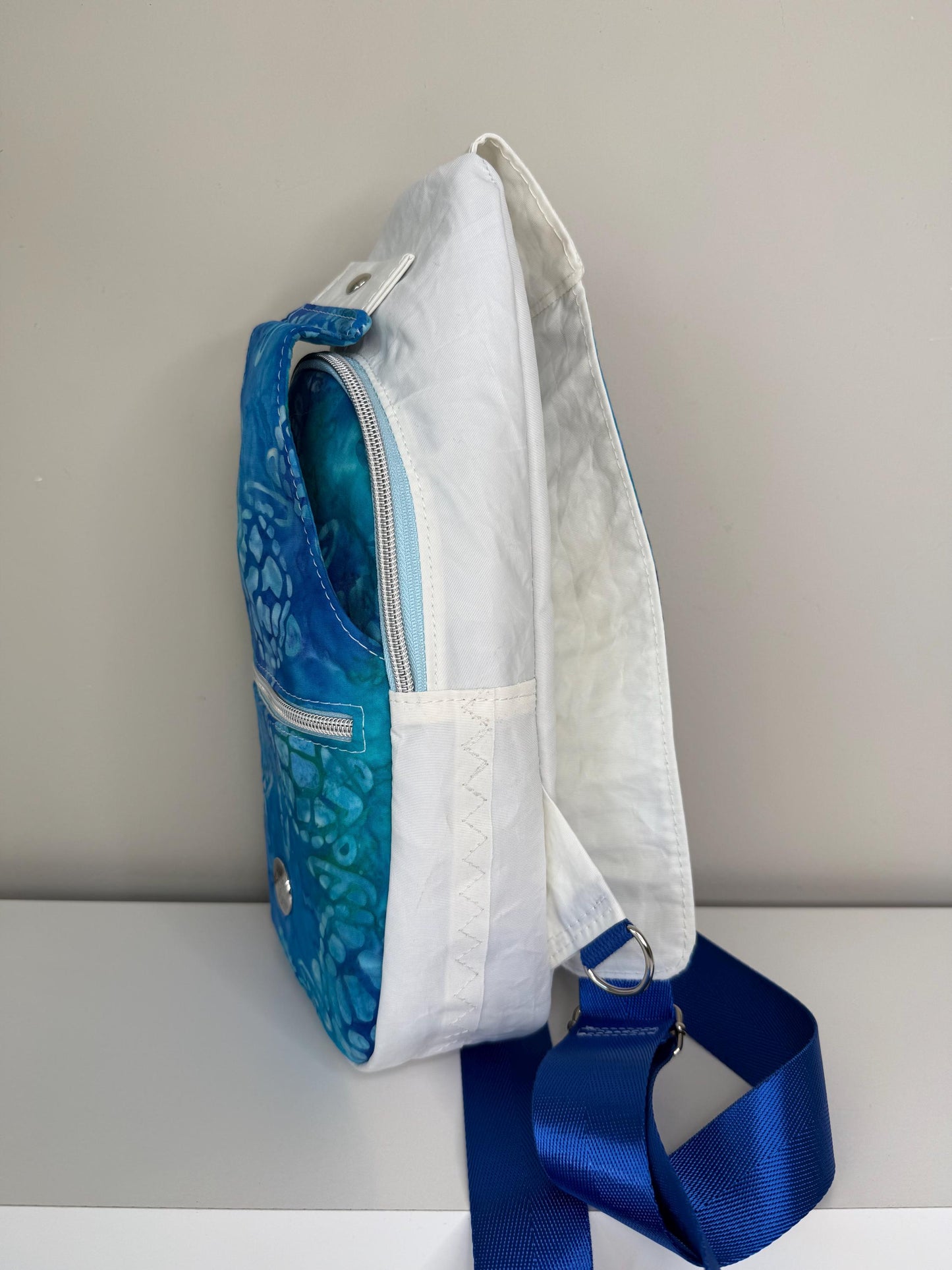 Upcycled Sailcloth and Batik Turtle Sling Bag