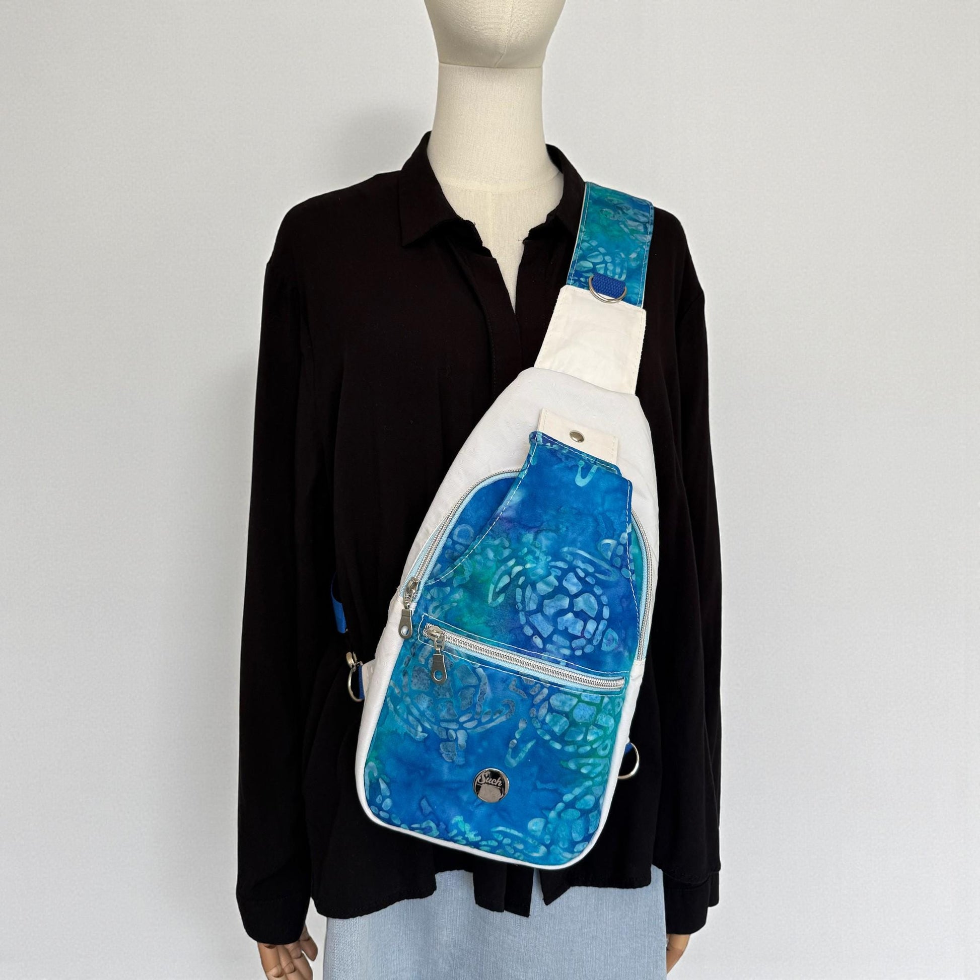 Upcycled Sailcloth and Batik Turtle Sling Bag