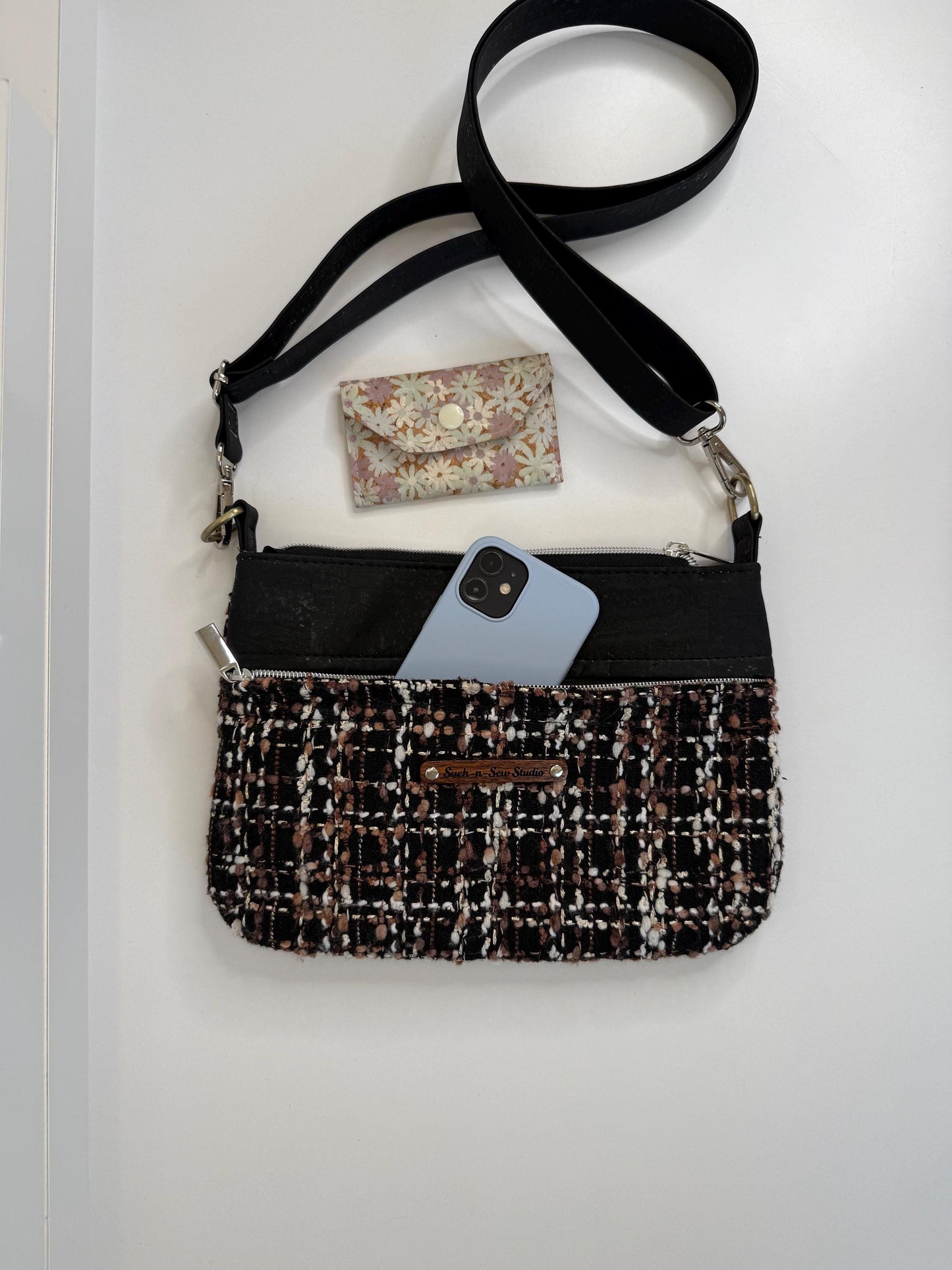 Cork and Upcycled Skirt Material Starburn Crossbody Bag (SB3)