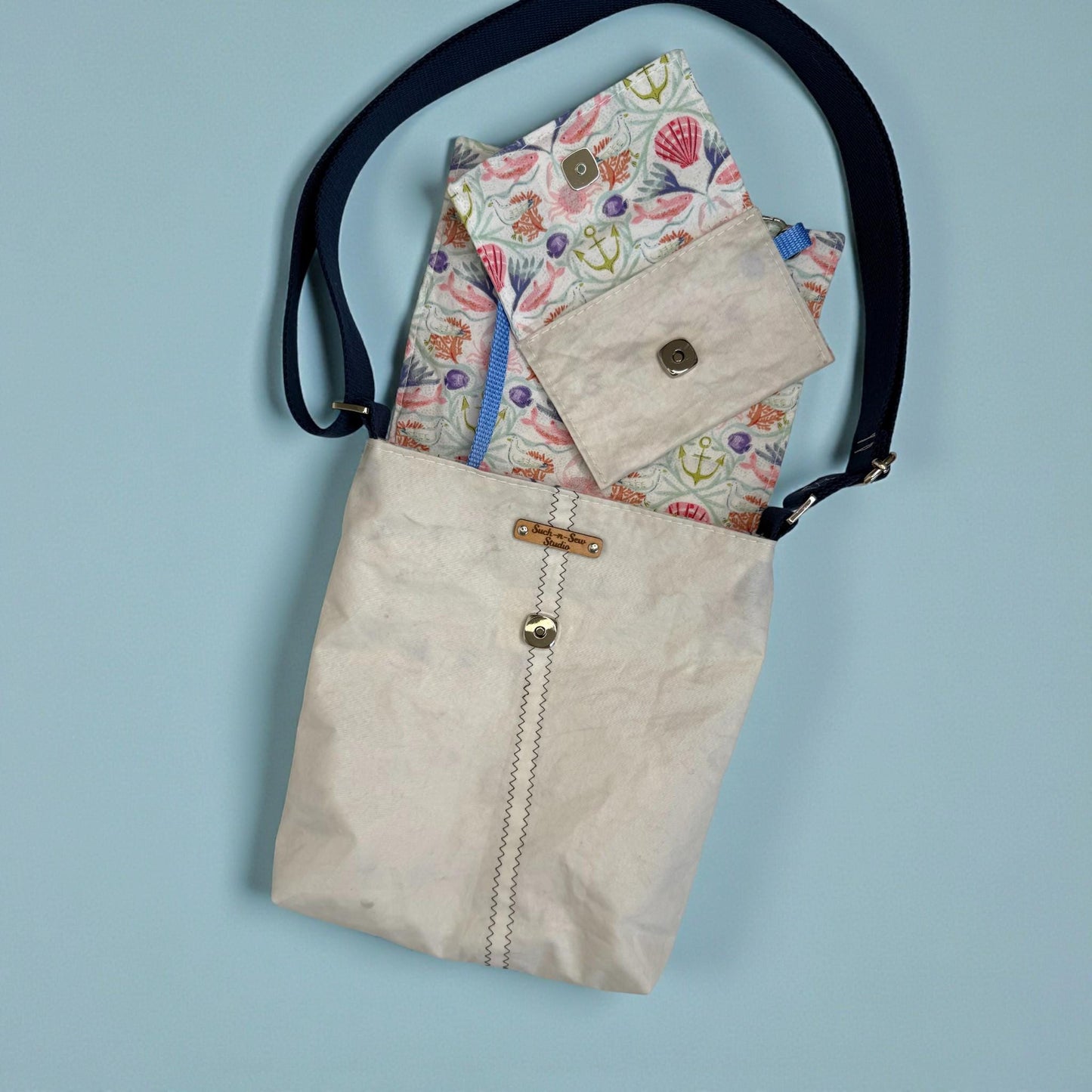 Upcycled Sail Messenger Bag With Anti-Theft Wallet (E1)