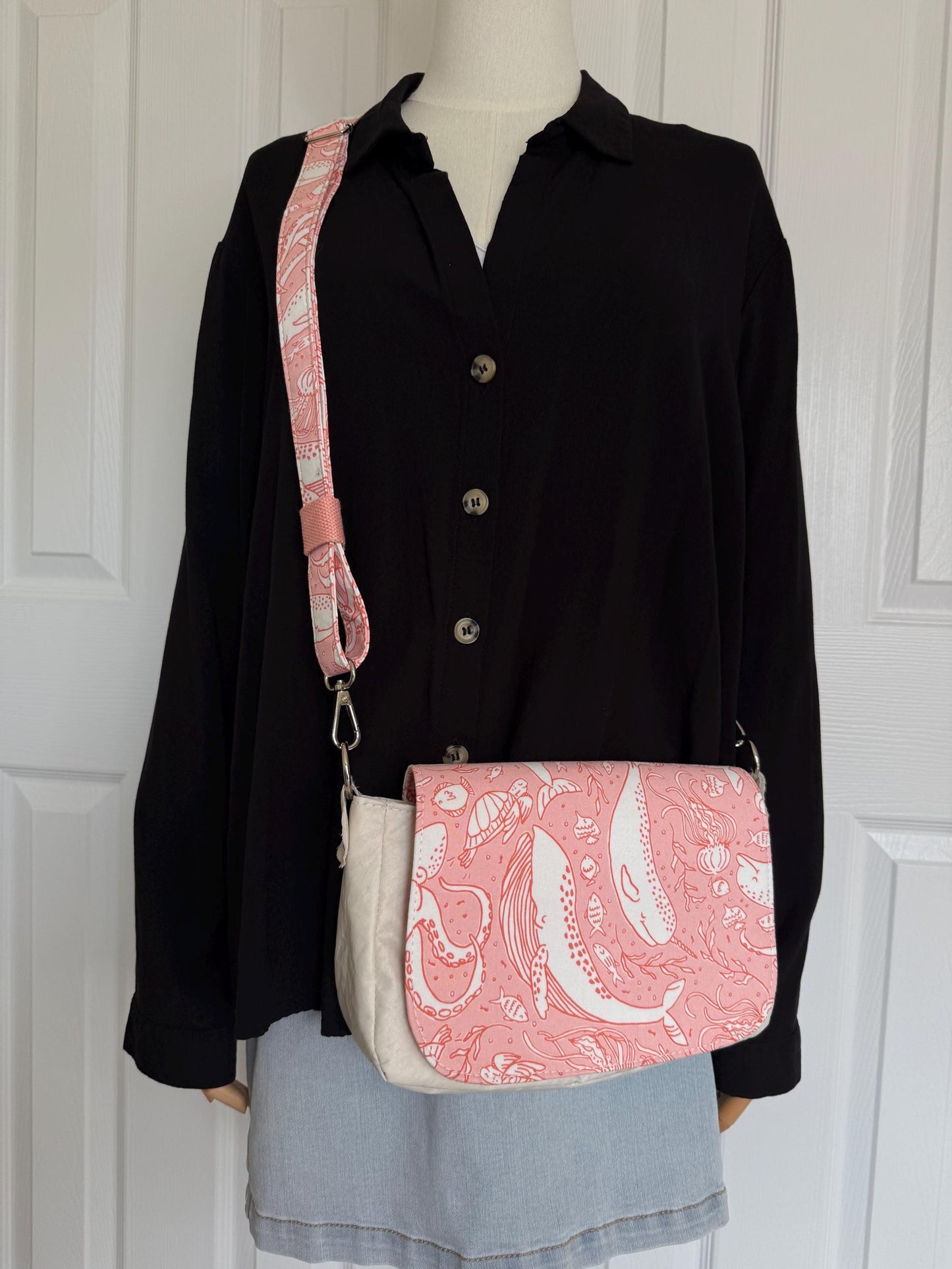 Upcycled Sailcloth Sea Creature Saddlebag Crossbody (CAP1)