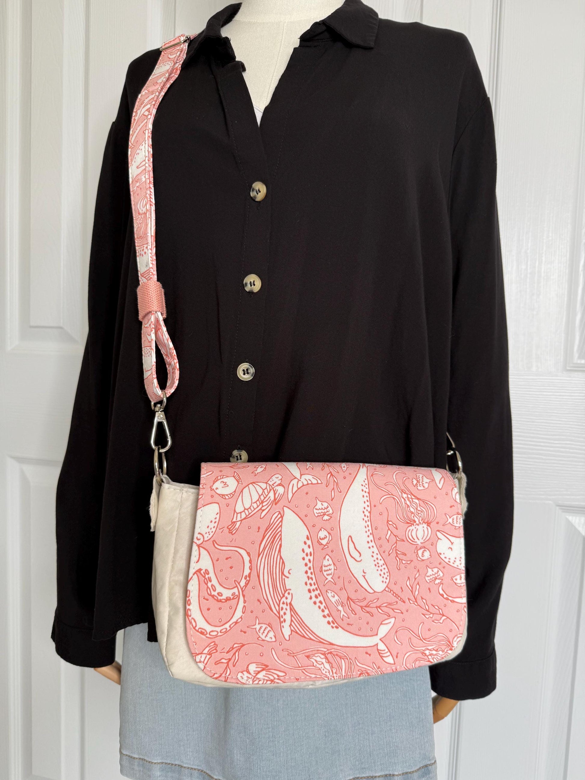 Upcycled Sailcloth Sea Creature Saddlebag Crossbody (CAP1)