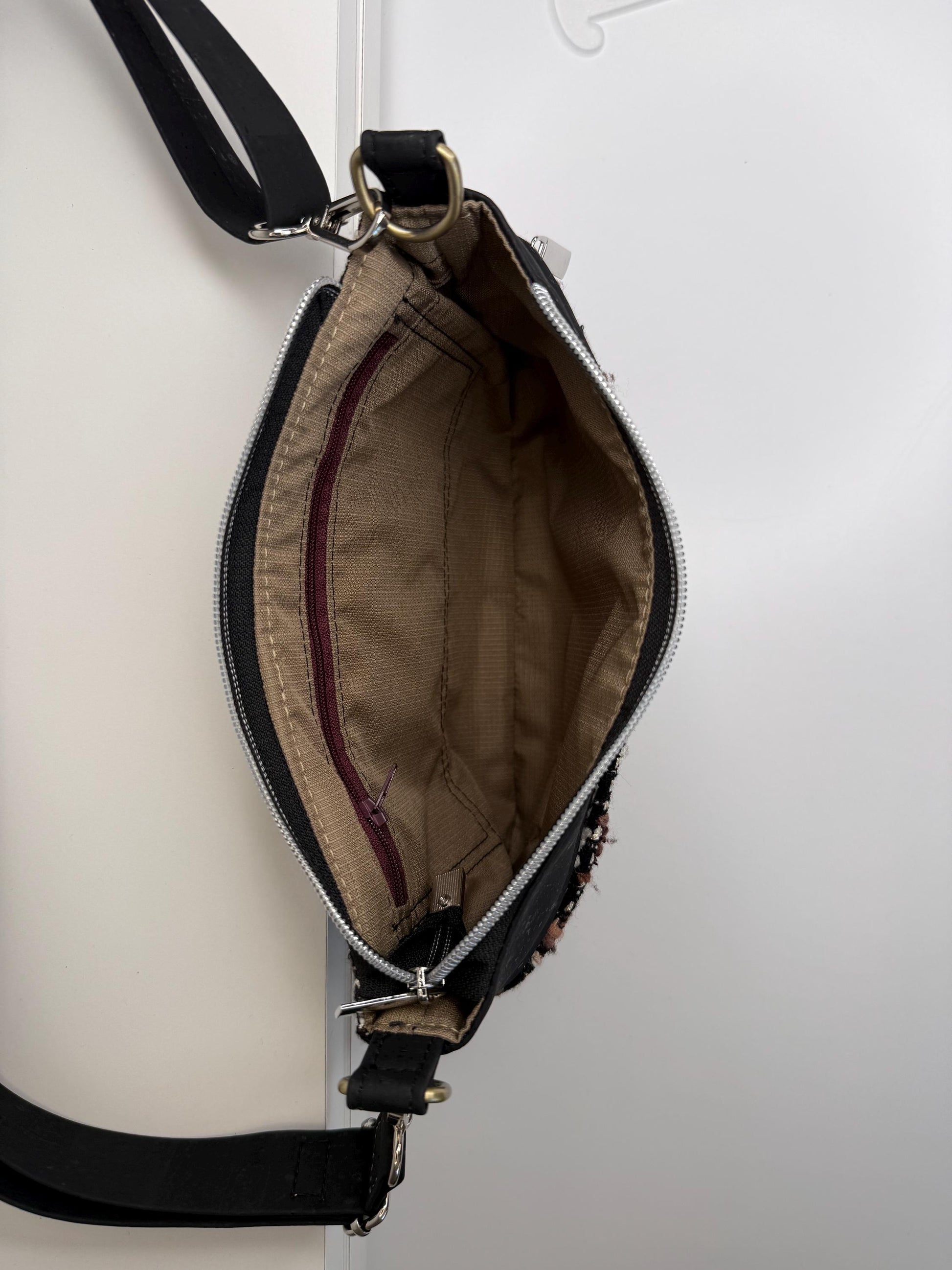 Cork and Upcycled Skirt Material Starburn Crossbody Bag (SB3)