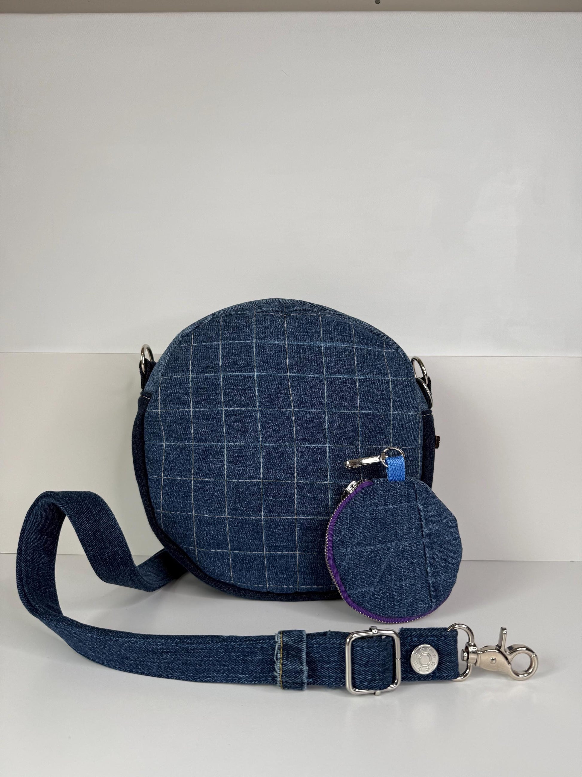 Upcycled Jean Quilted Circle Crossbody Bag (QRB)