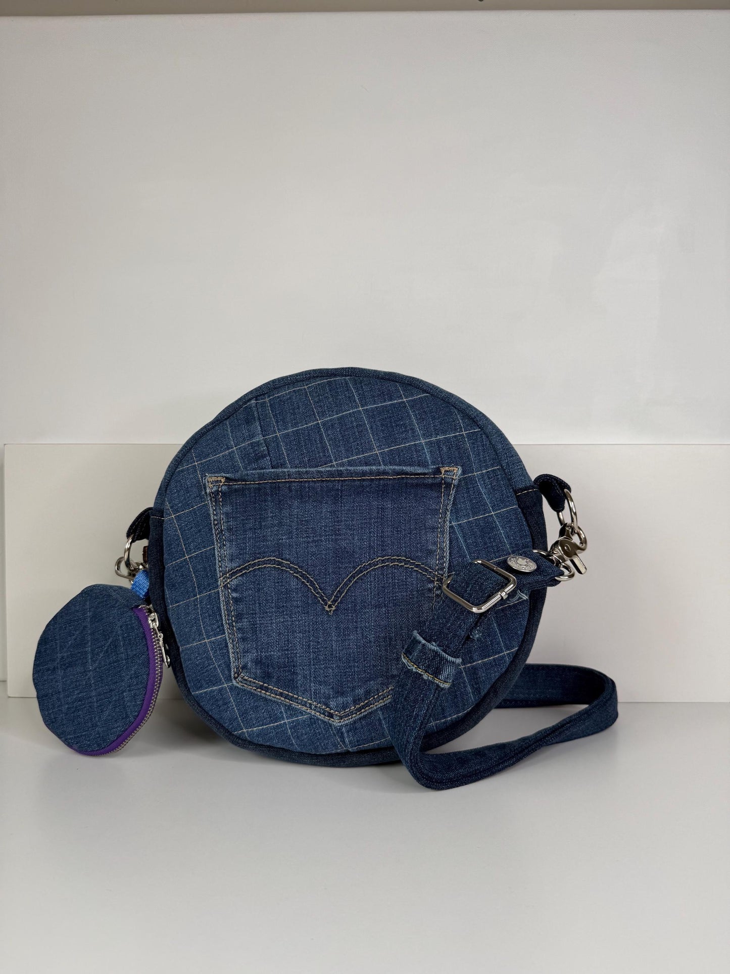 Upcycled Jean Quilted Circle Crossbody Bag (QRB)