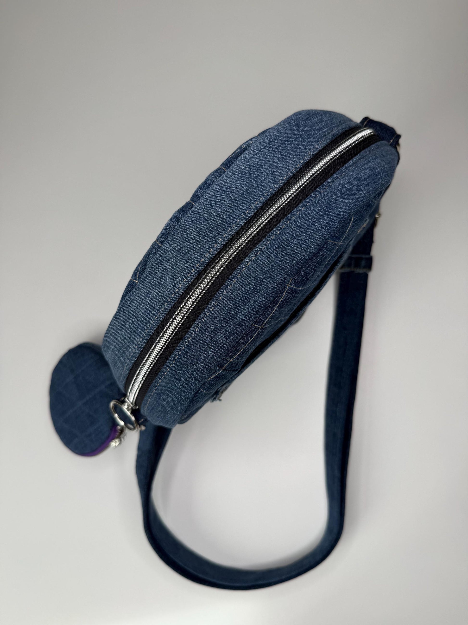 Upcycled Jean Quilted Circle Crossbody Bag (QRB)