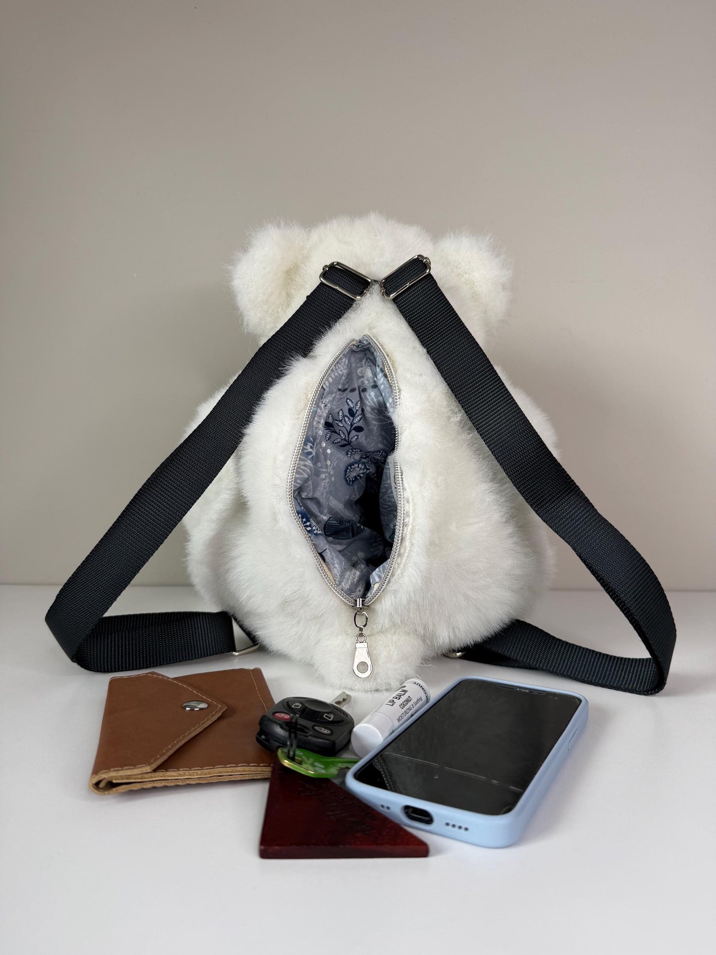 Upcycled Polar Bear Stuffed Animal Backpack (SABB1)