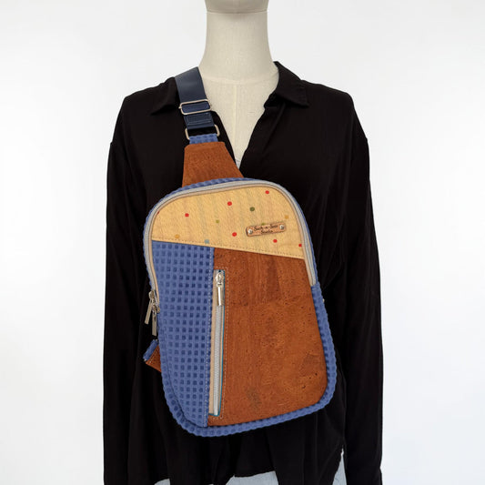Cork and Upholstery Fabric Sling Bag