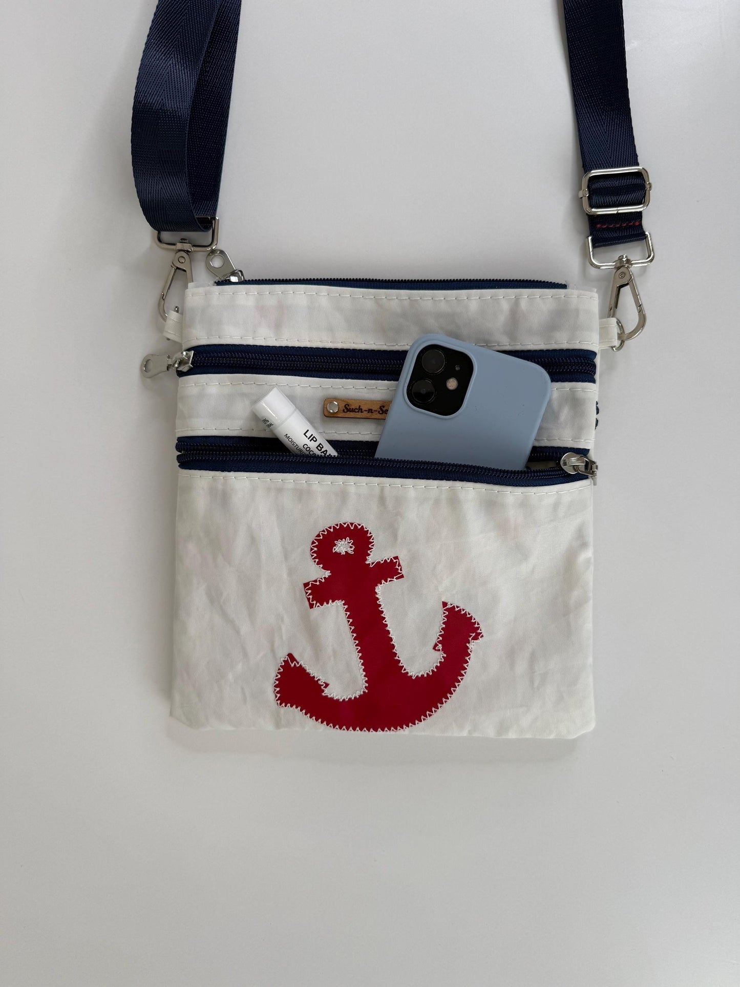 Upcycled Sailcloth Anchors Away Crossbody Bag Purse (Z2)