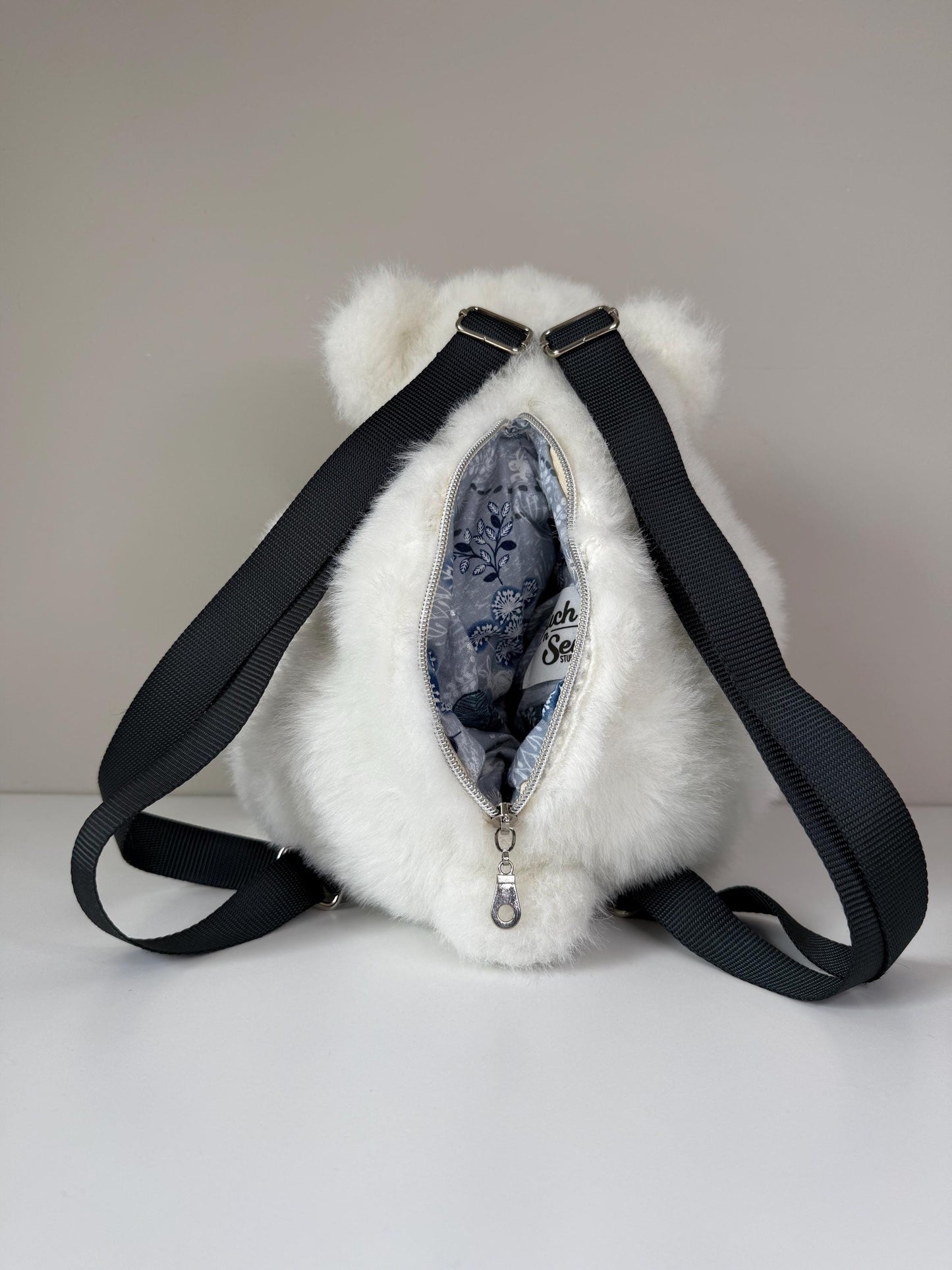 Upcycled Polar Bear Stuffed Animal Backpack (SABB1)