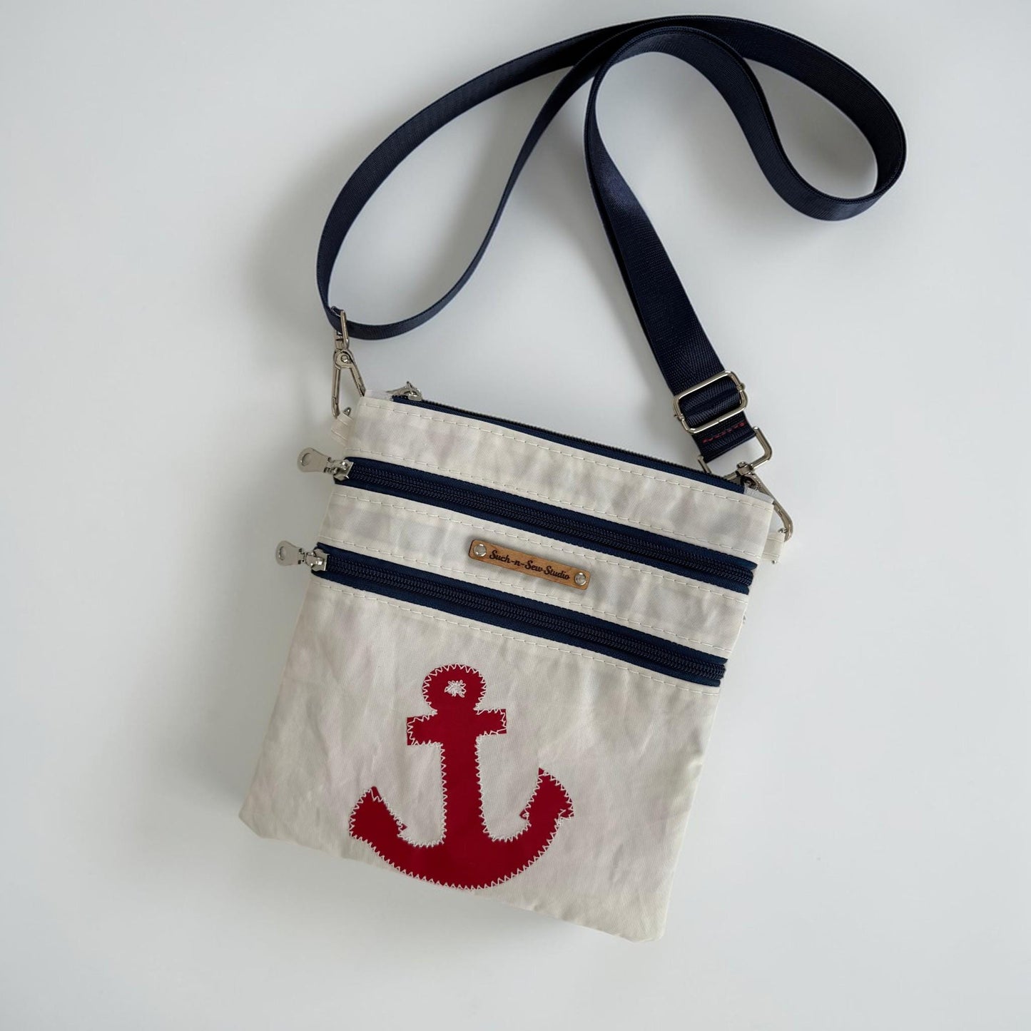 Upcycled Sailcloth Anchors Away Crossbody Bag Purse (Z2)