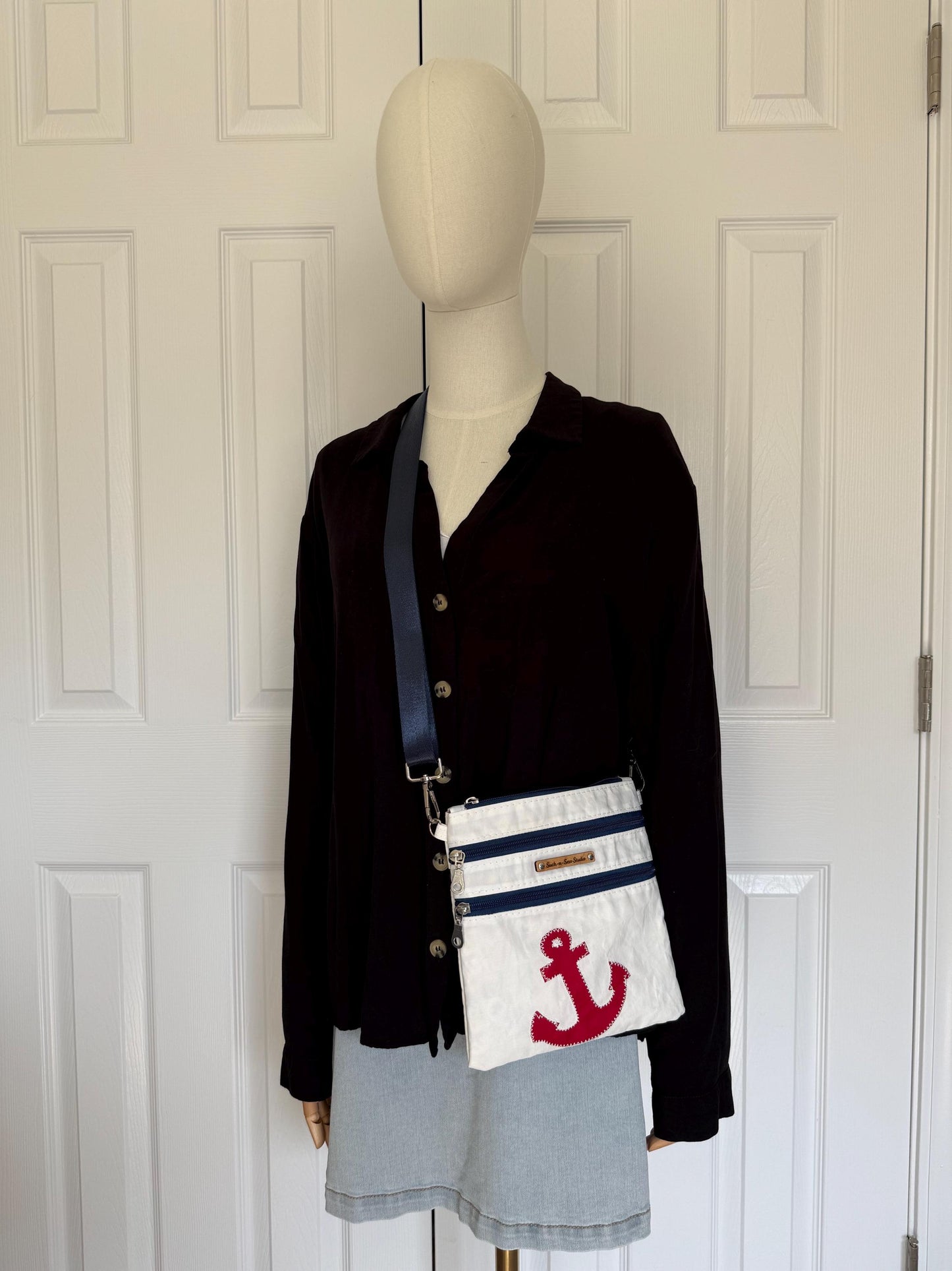Upcycled Sailcloth Anchors Away Crossbody Bag Purse (Z2)