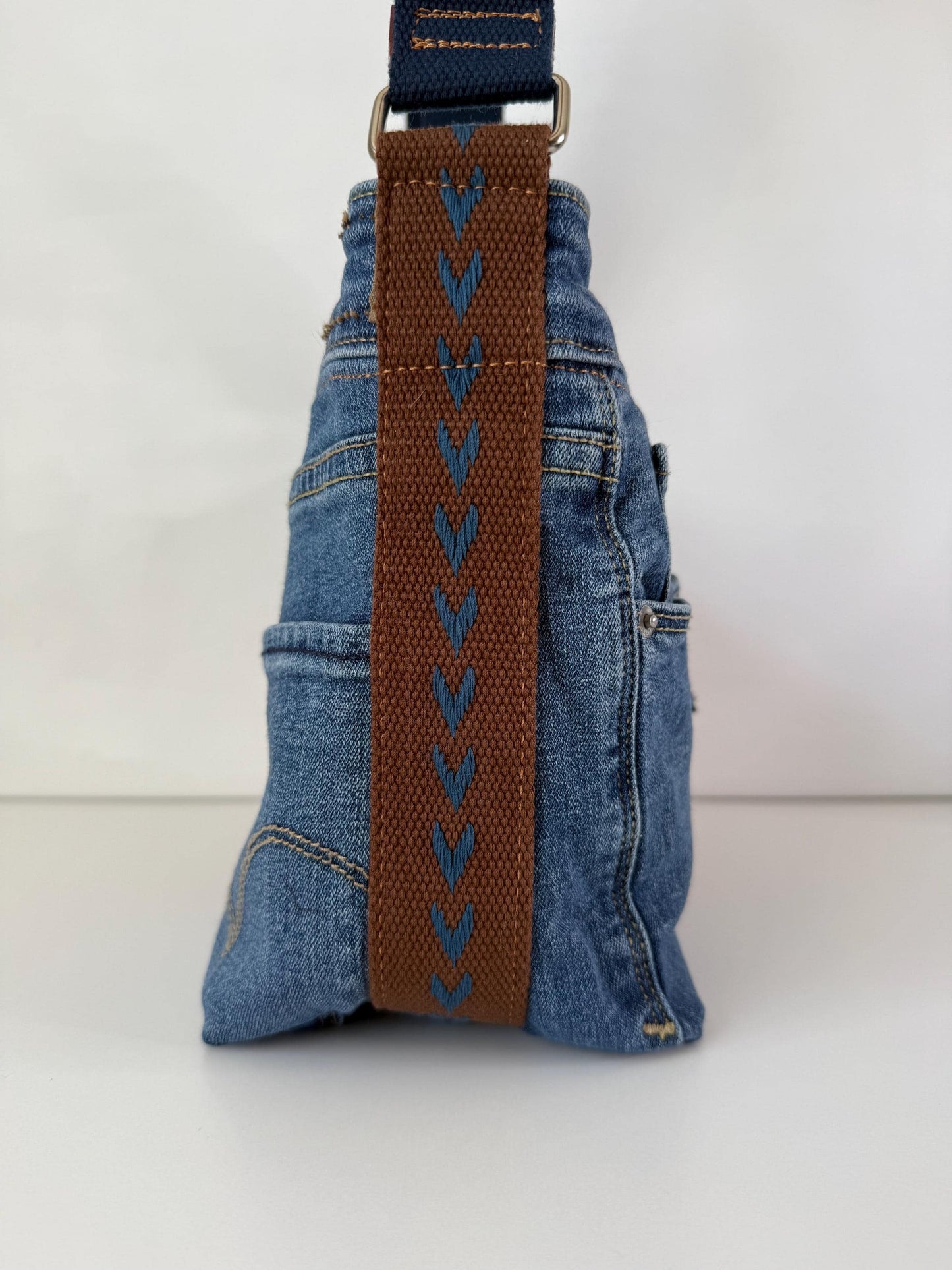 Upcycled Jean and Faux Leather Crossbody Bag Purse (O1)