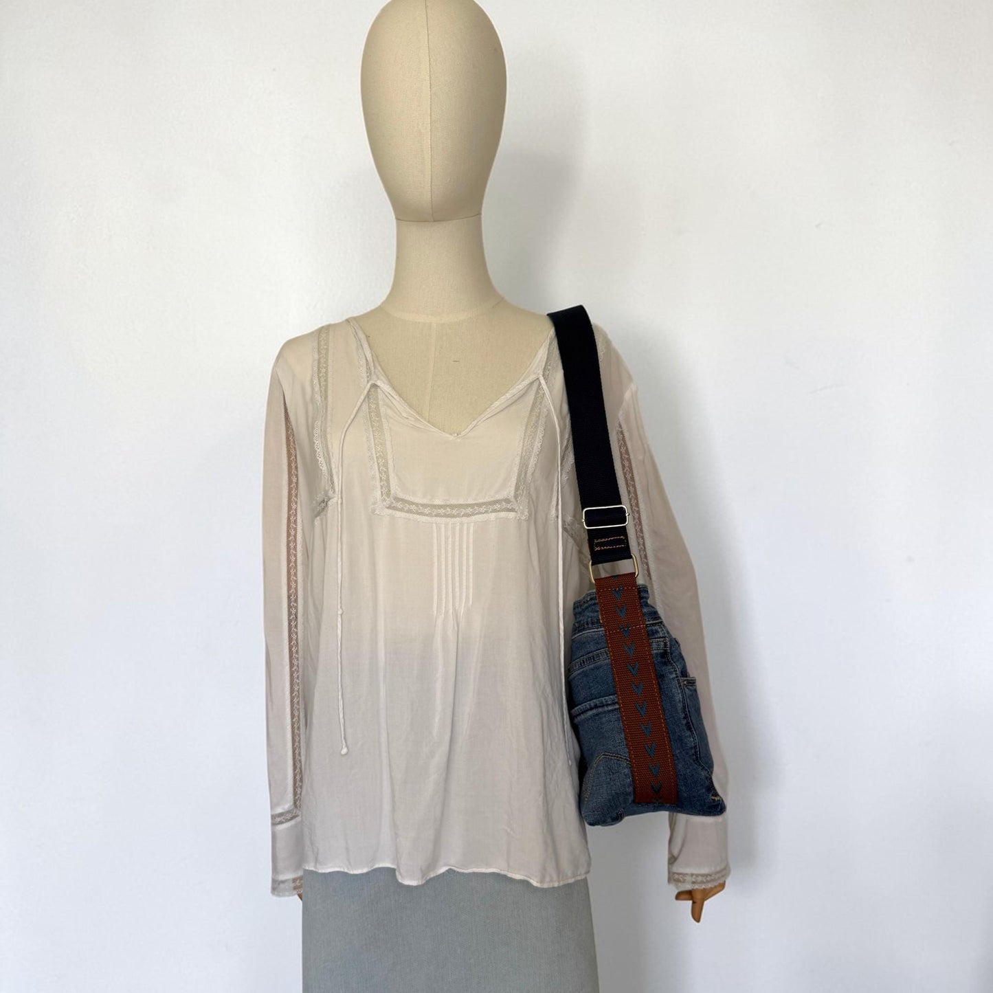 Upcycled Jean and Faux Leather Crossbody Bag Purse (O1)