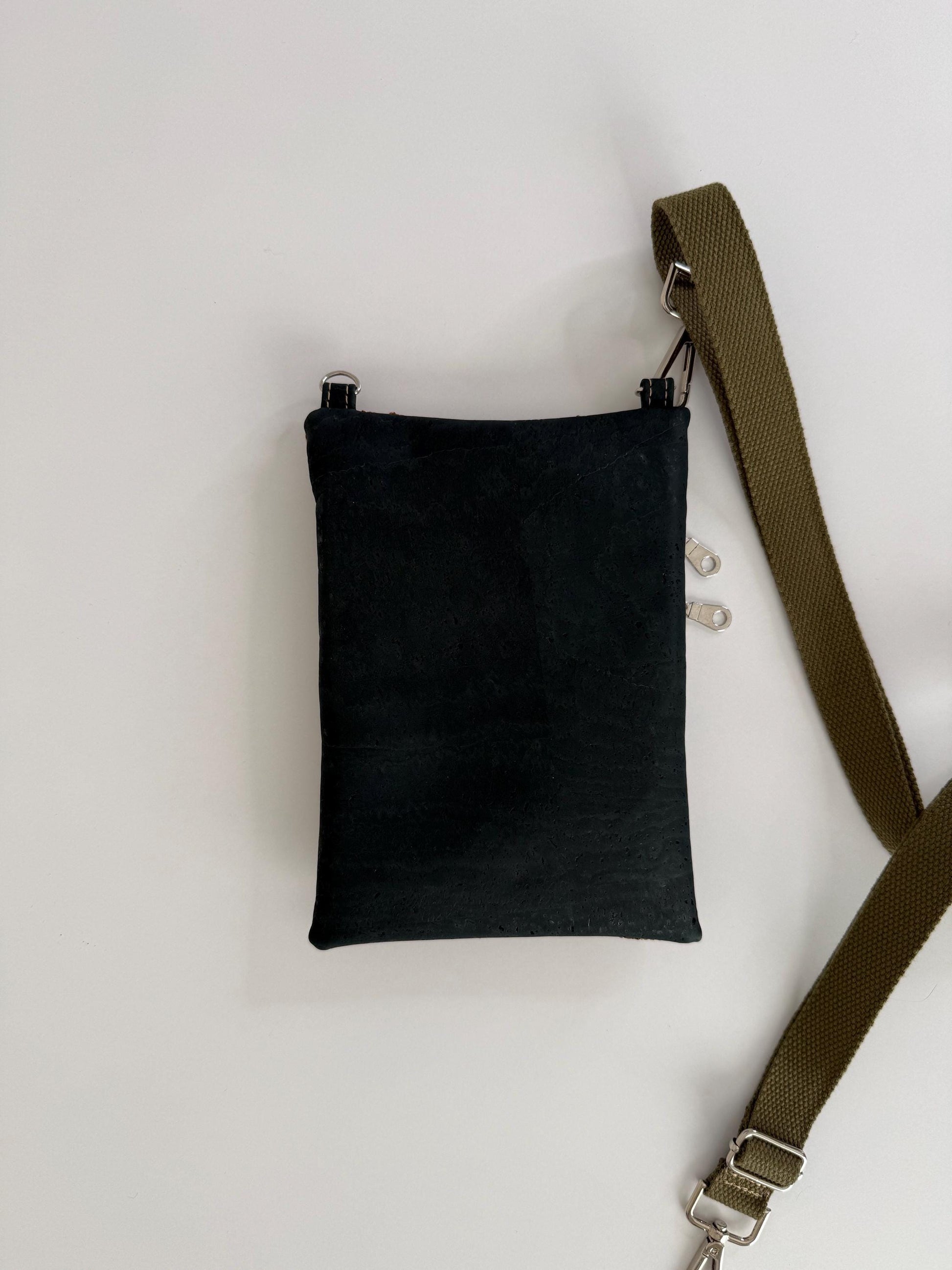 Cork Leather Alternative Monstera Triple Zipper Crossbody Bag (3T3)