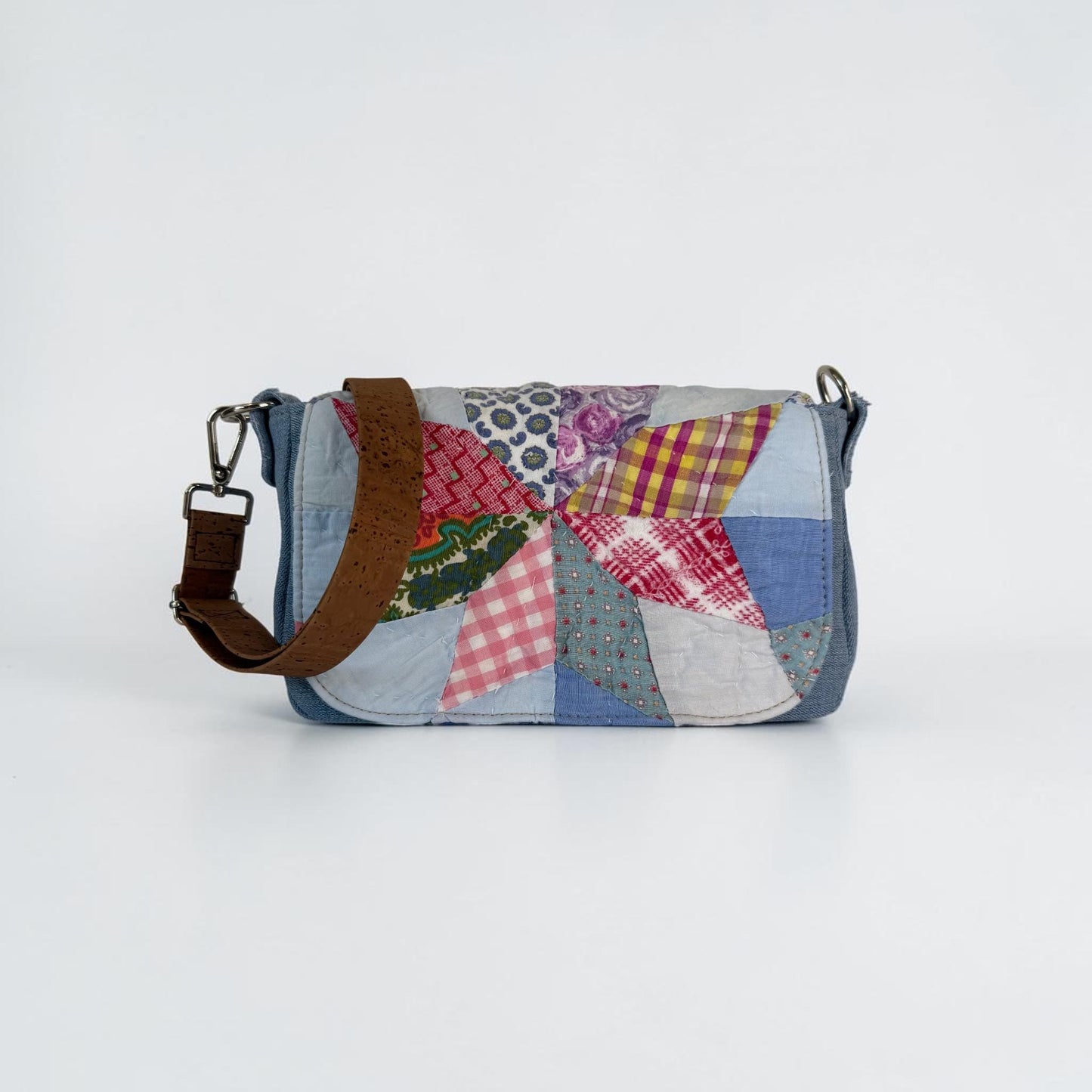 Upcycled Vintage Quilt & Denim Saddlebag Purse – Handmade, One-of-a-Kind