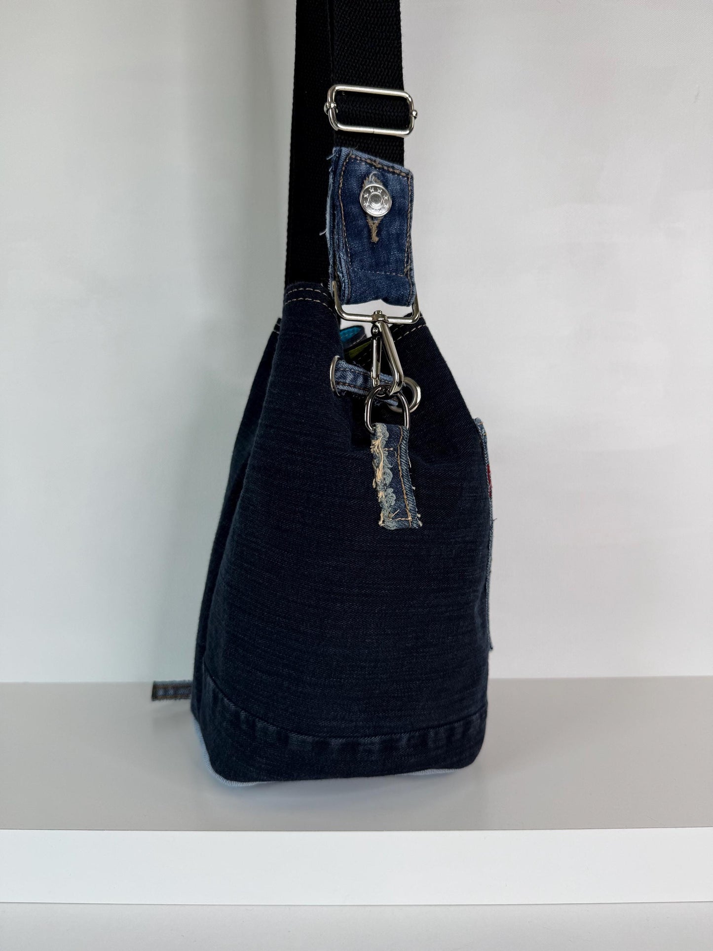 Upcycled Denim Bucket Crossbody Bag Purse