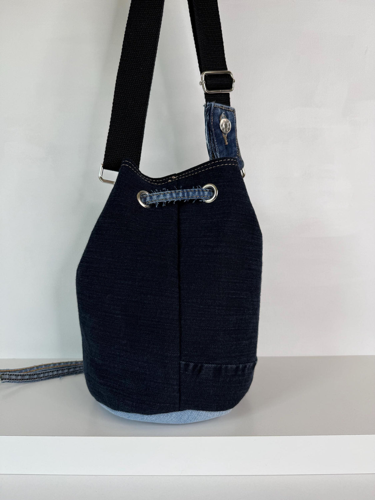Upcycled Denim Bucket Crossbody Bag Purse